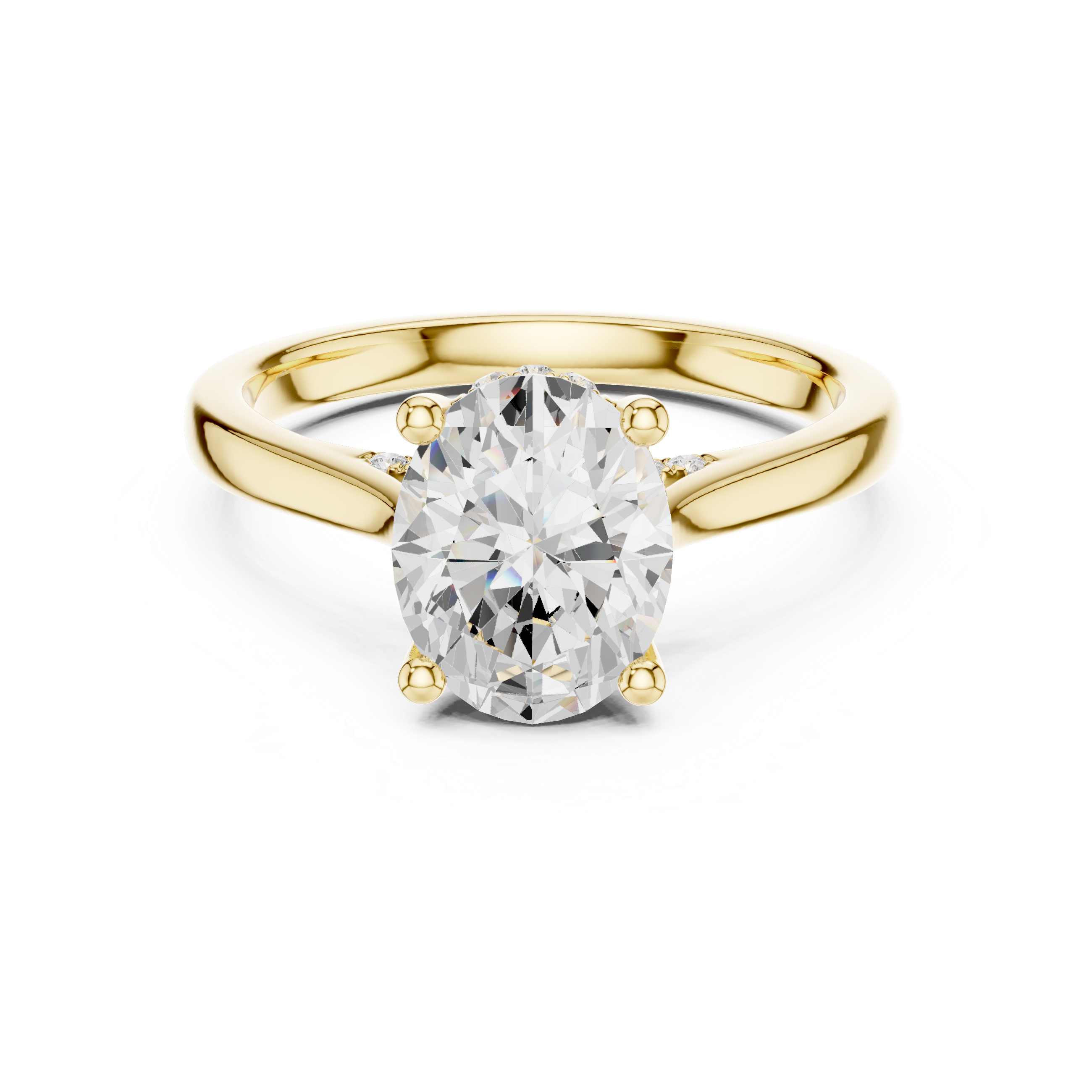 Oval Cut Solitaire Hidden Halo with Pave Engagement Ring
