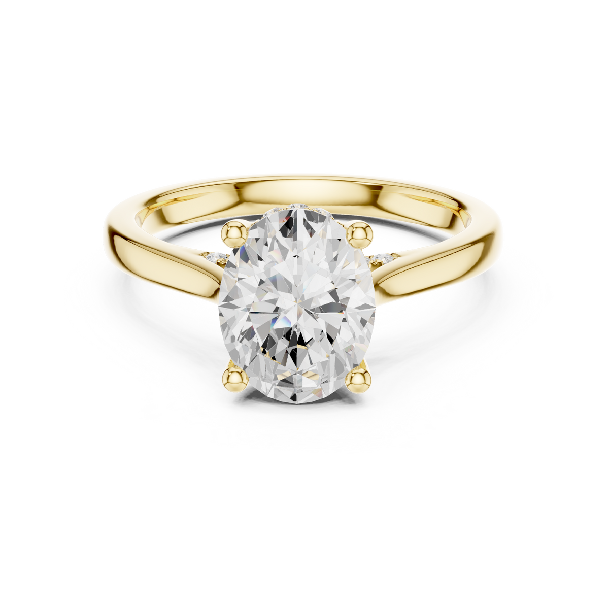 Oval Cut Solitaire Hidden Halo with Pave Engagement Ring