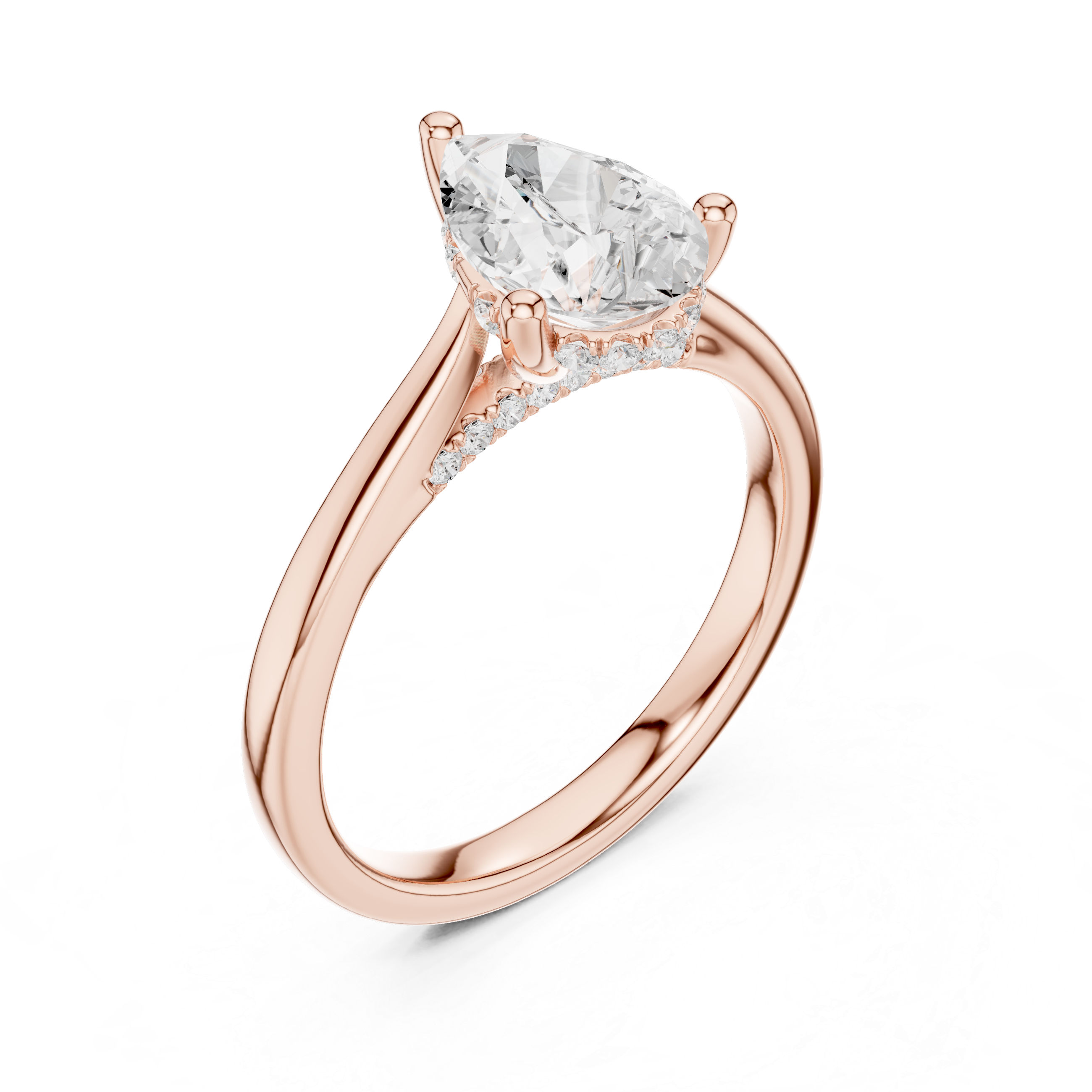 Pear Cut Solitaire Hidden Halo with Pave Engagement Ring