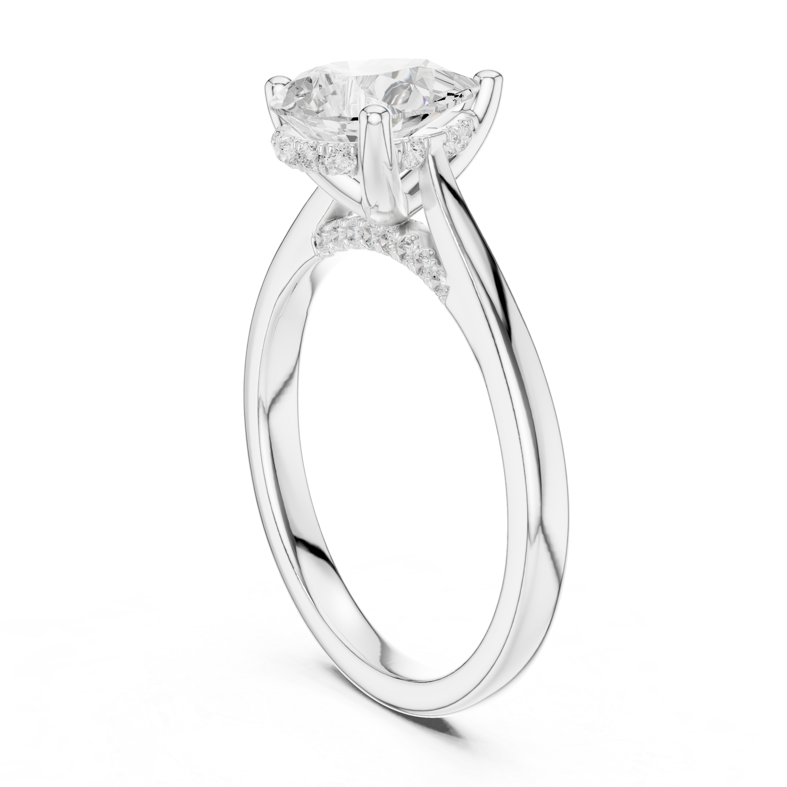 Pear Cut Solitaire Hidden Halo with Pave Engagement Ring