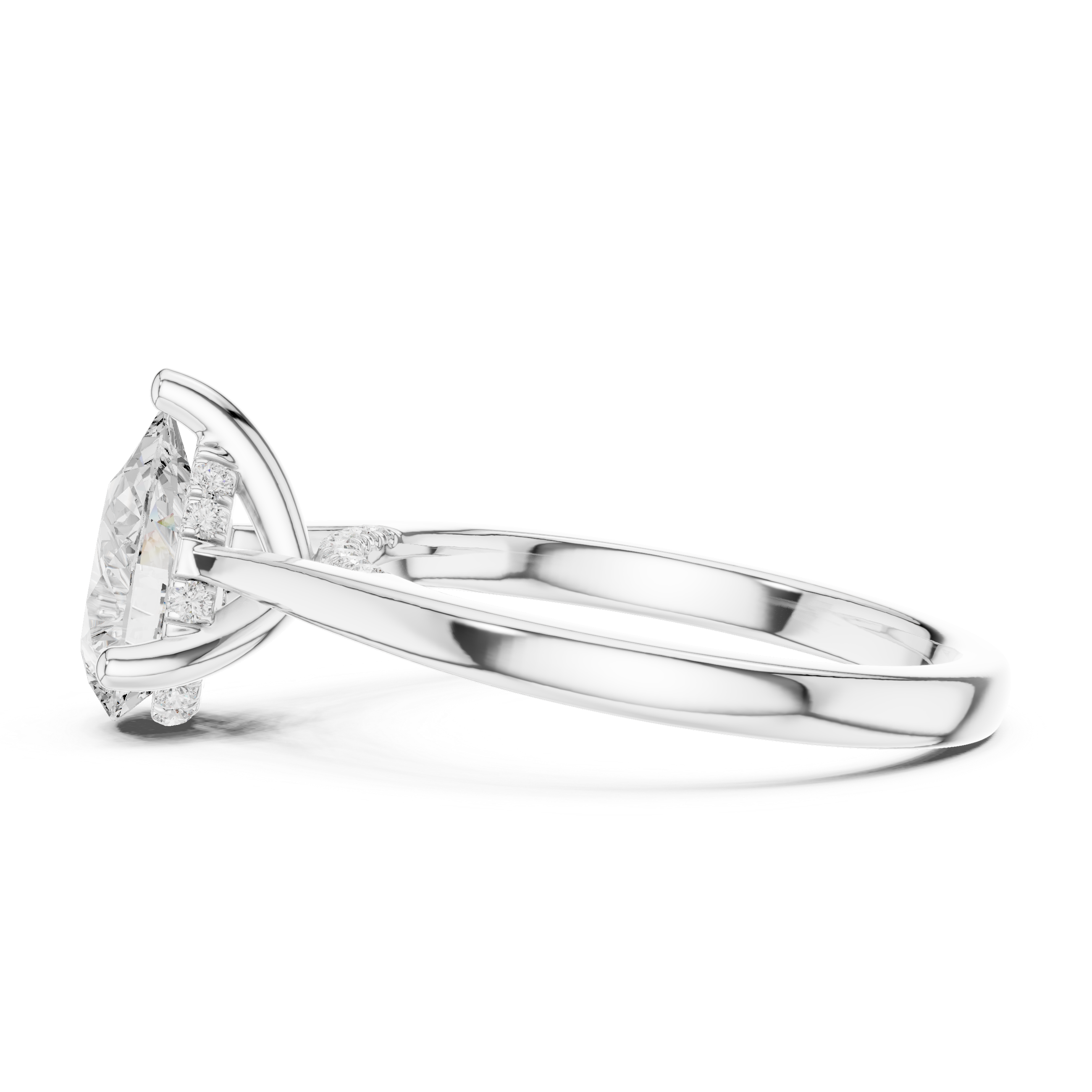 Pear Cut Solitaire Hidden Halo with Pave Engagement Ring