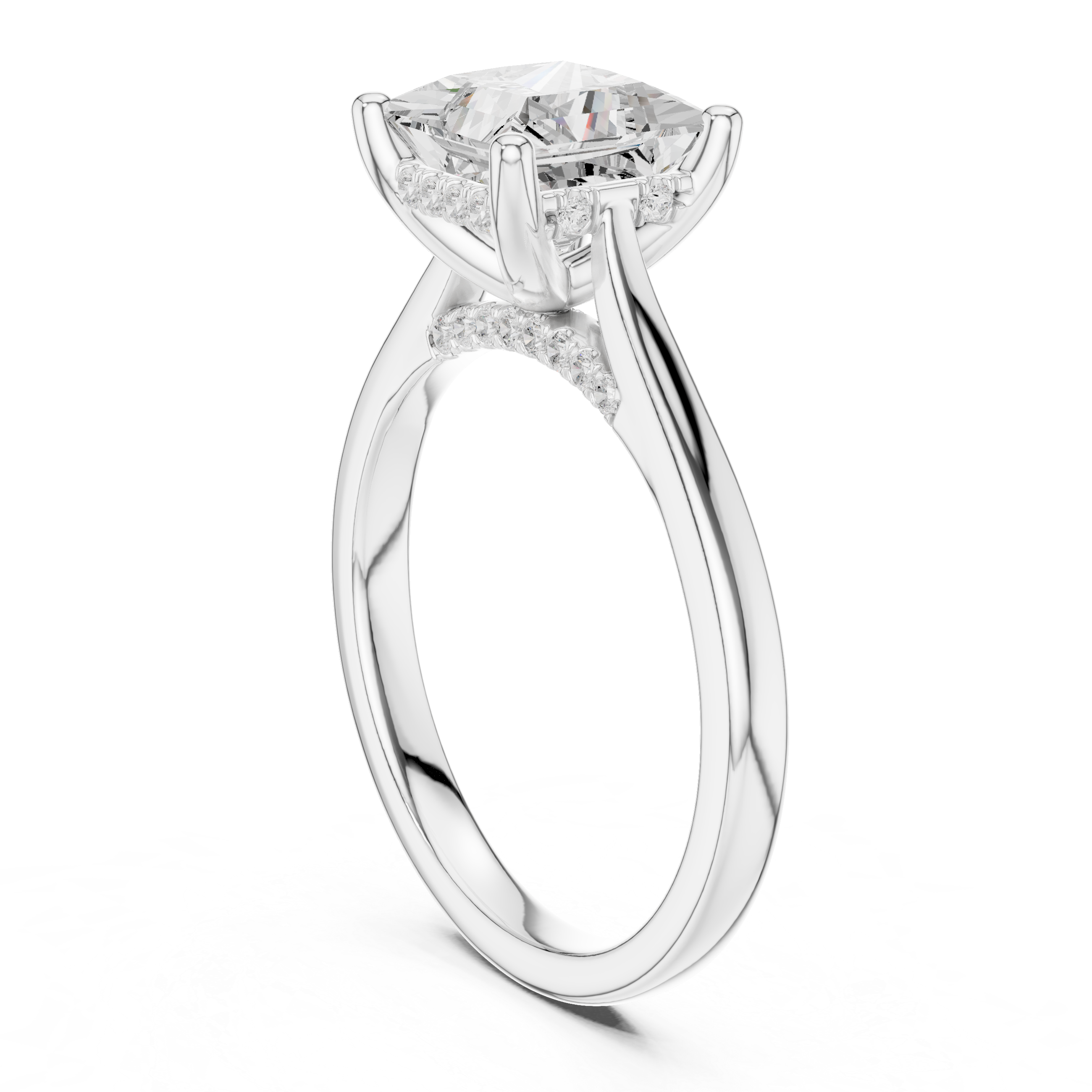 Princess Cut Solitaire Hidden Halo with Pave Engagement Ring