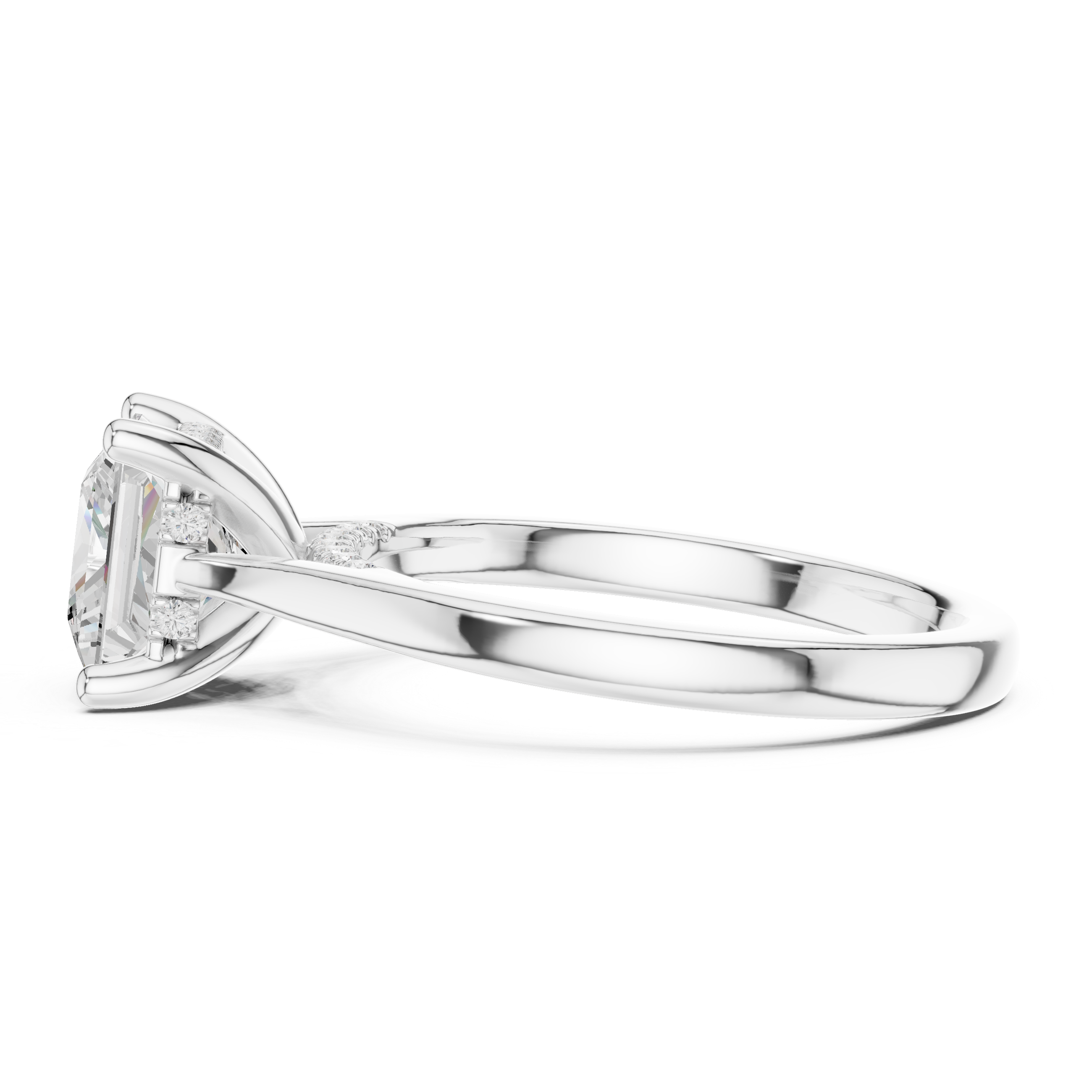 Princess Cut Solitaire Hidden Halo with Pave Engagement Ring