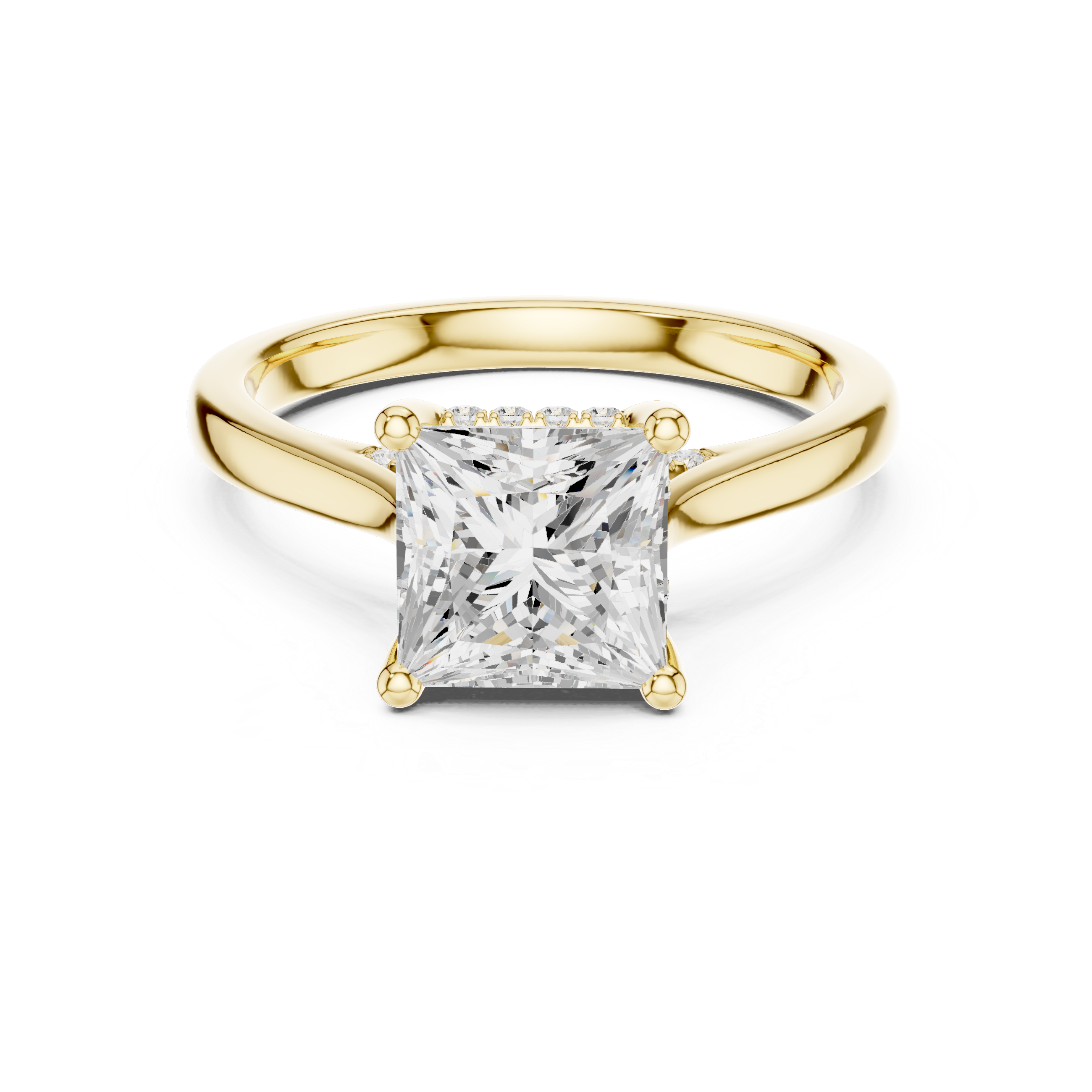 Princess Cut Solitaire Hidden Halo with Pave Engagement Ring