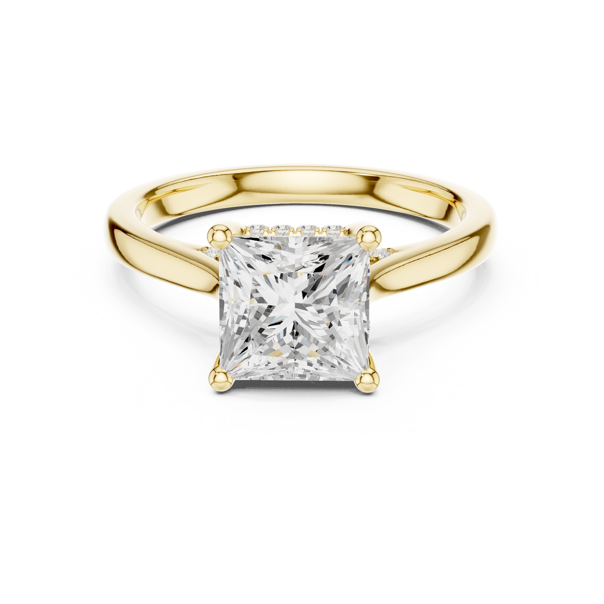 Princess Cut Solitaire Hidden Halo with Pave Engagement Ring