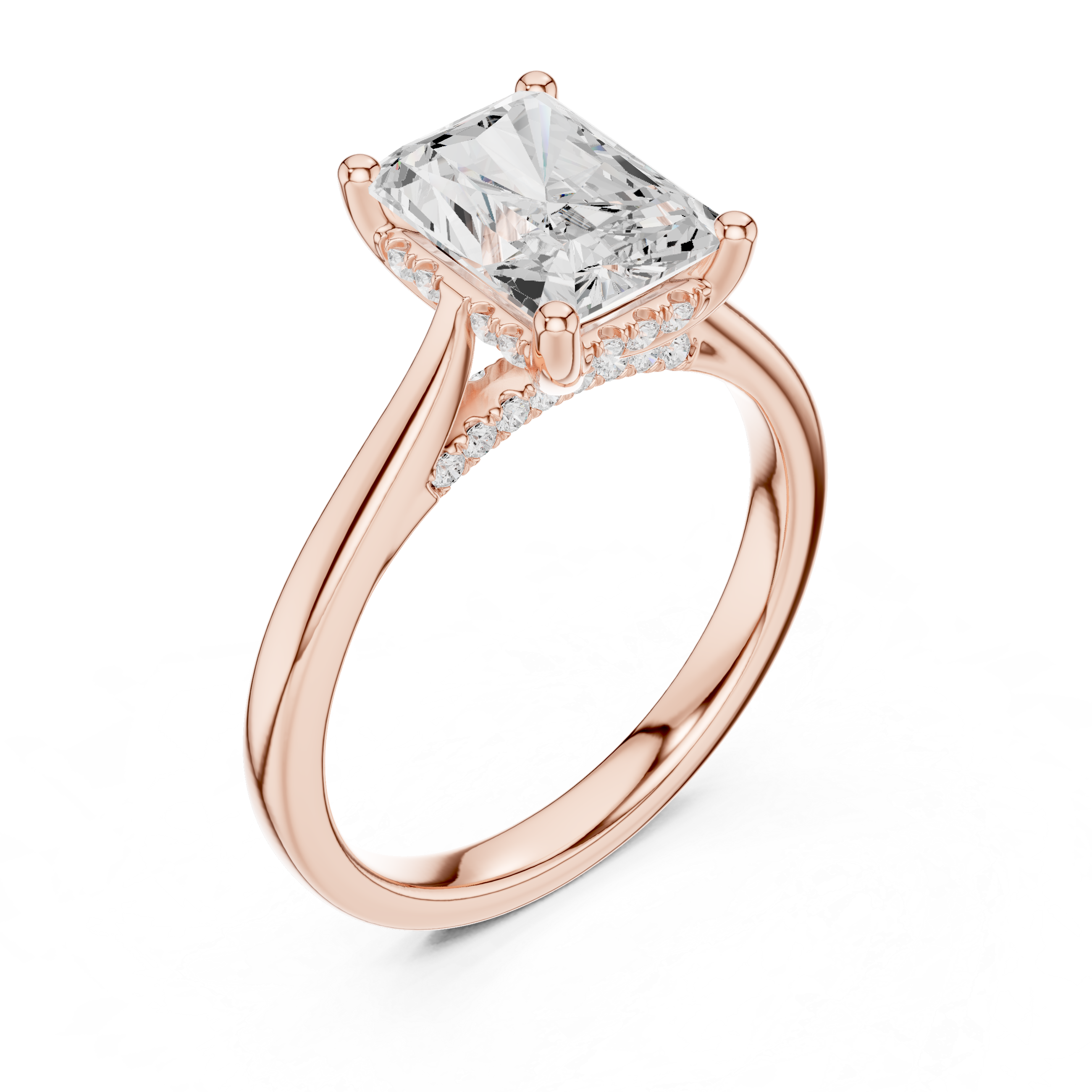 Radiant Cut Solitaire Hidden Halo with Pave Engagement Ring