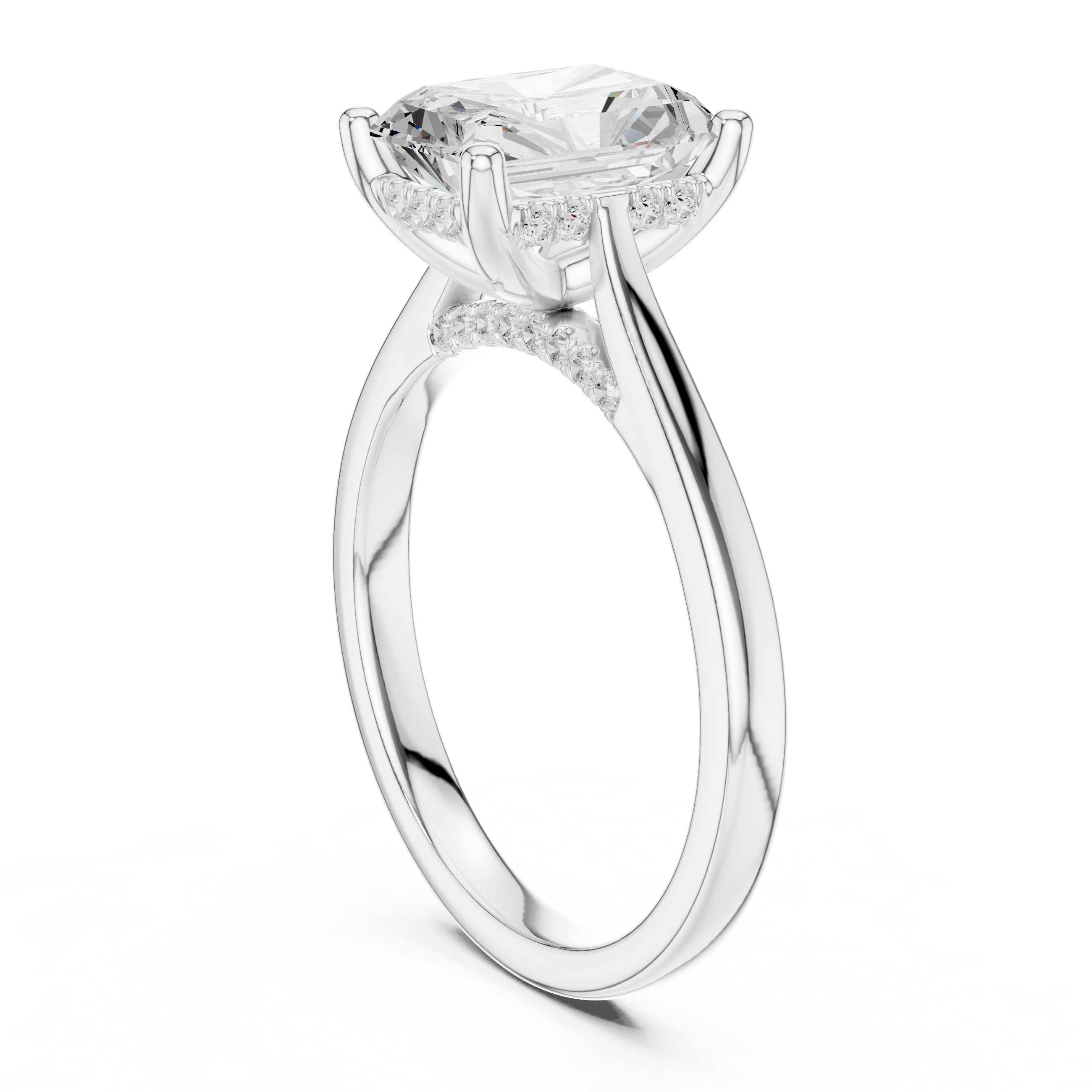 Radiant Cut Solitaire Hidden Halo with Pave Engagement Ring