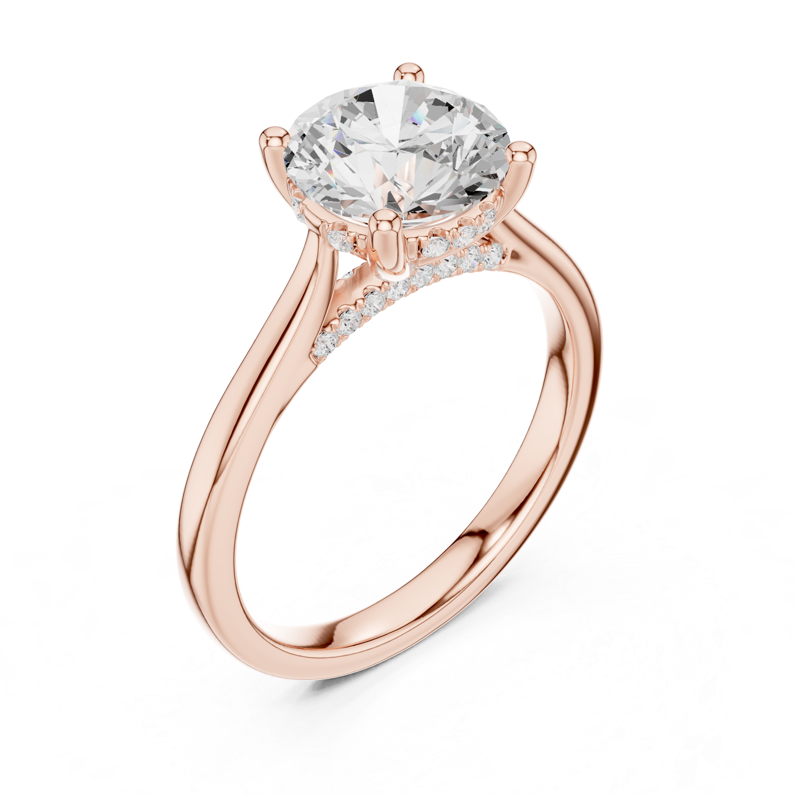Round Cut Solitaire Hidden Halo with Pave Engagement Ring