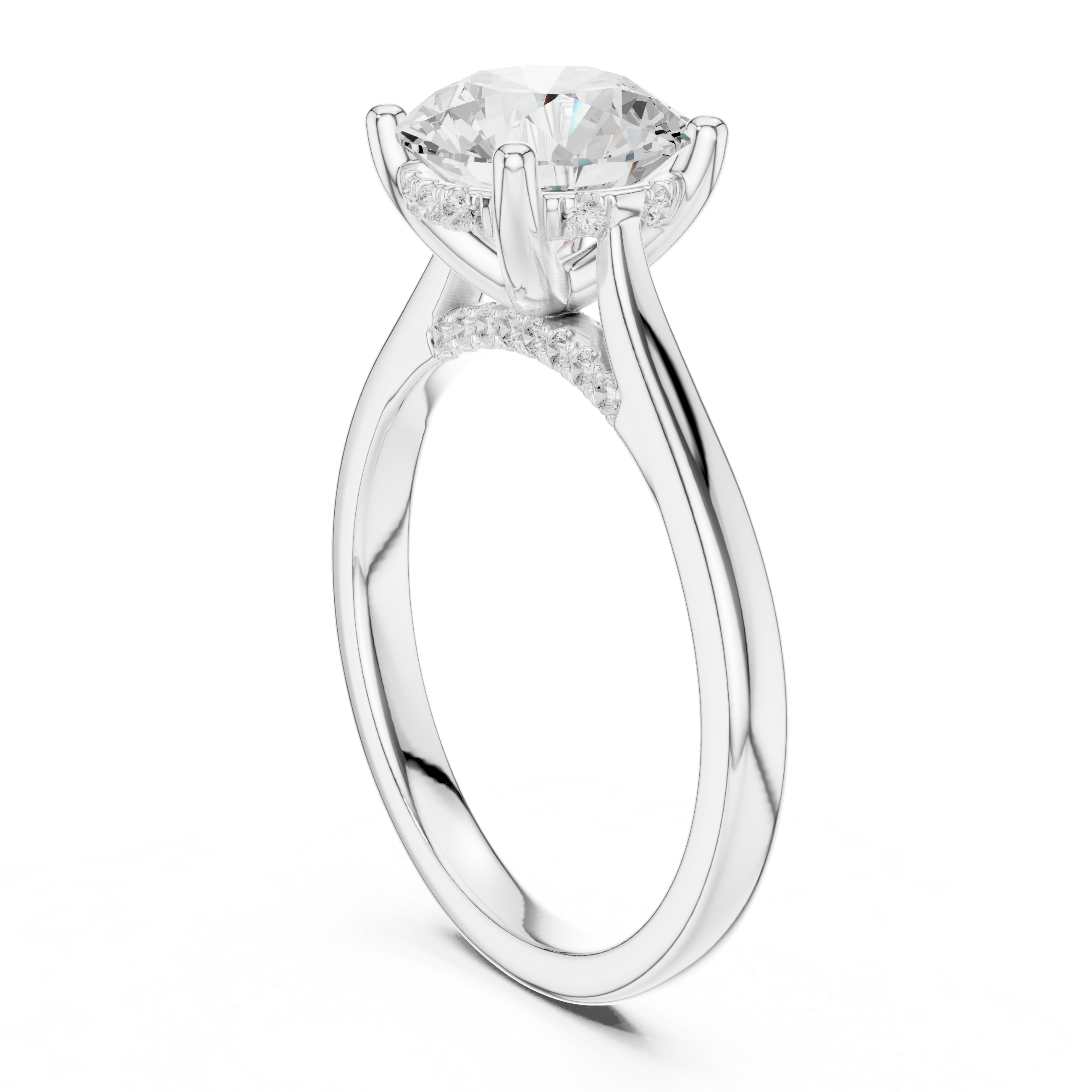 Round Cut Solitaire Hidden Halo with Pave Engagement Ring
