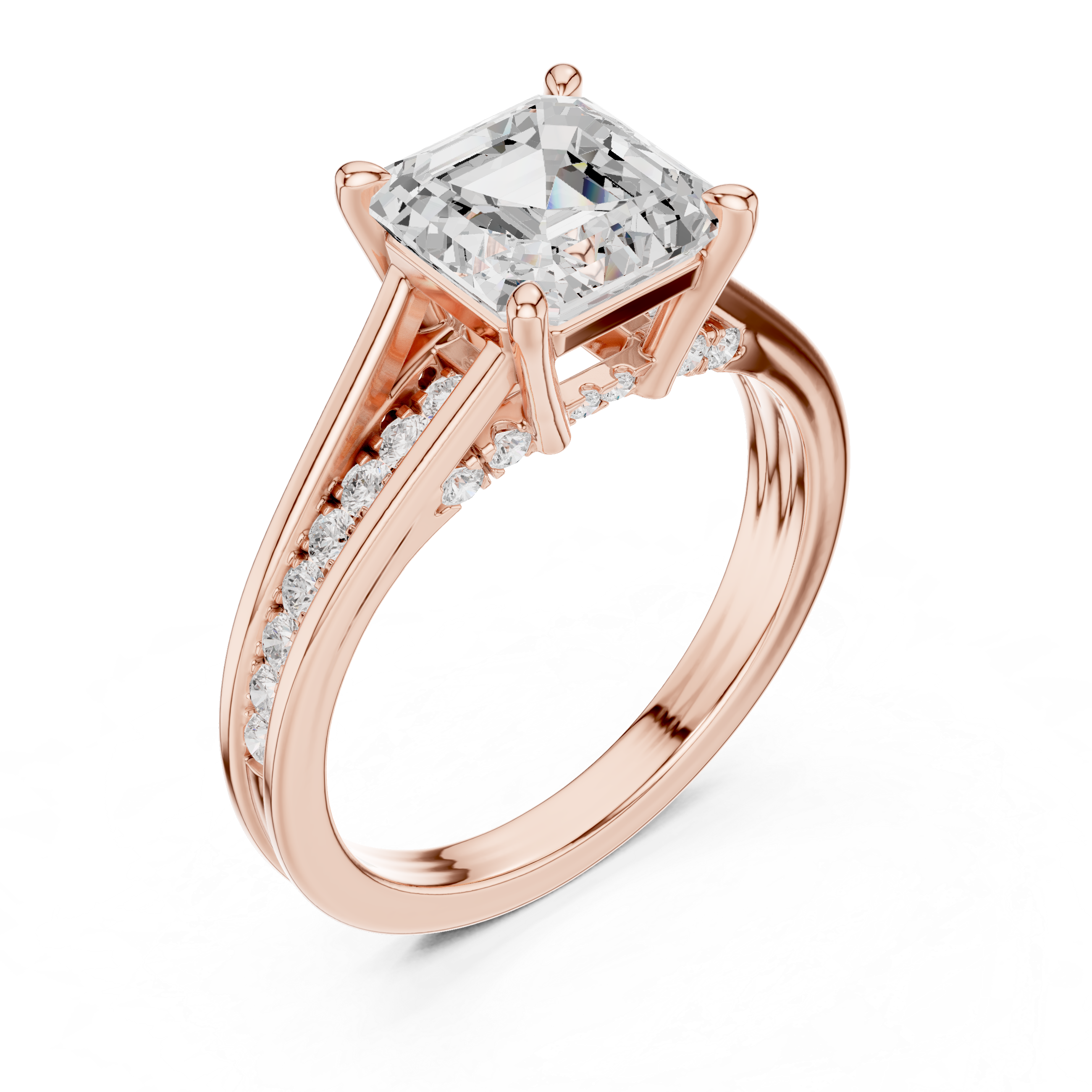 Asscher Cut split shank Band With Hidden Halo Diamond Engagement Ring