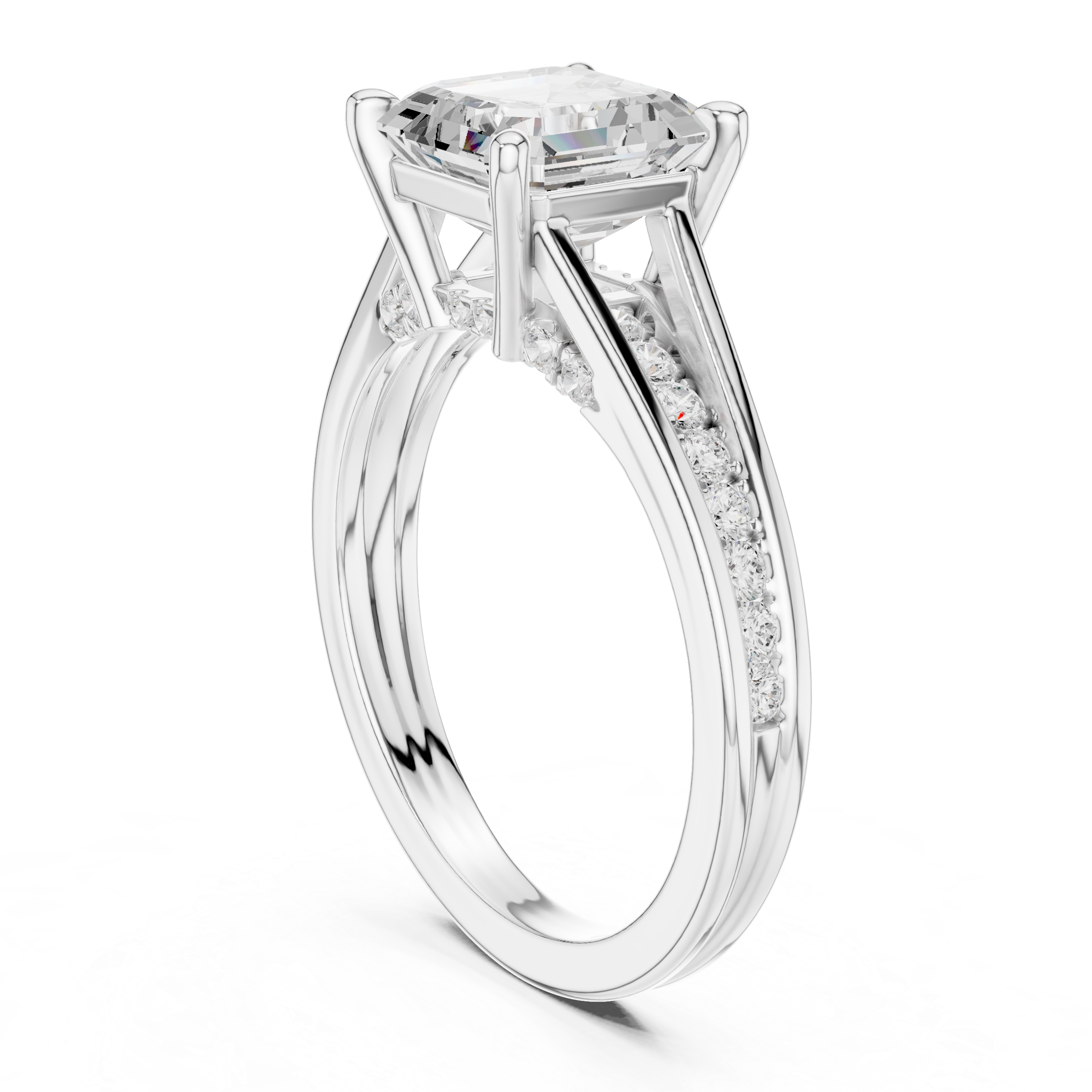 Asscher Cut split shank Band With Hidden Halo Diamond Engagement Ring