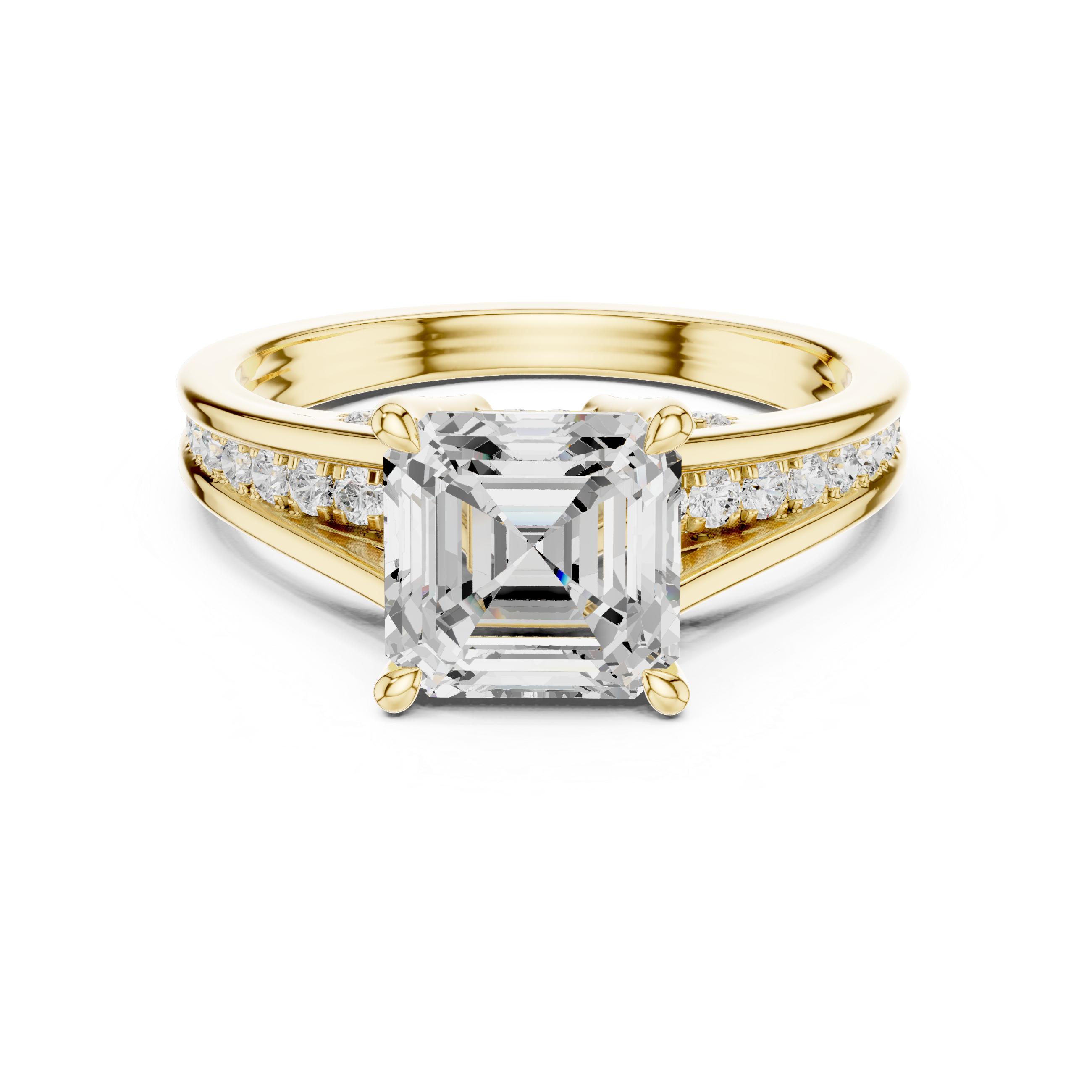Asscher Cut split shank Band With Hidden Halo Diamond Engagement Ring