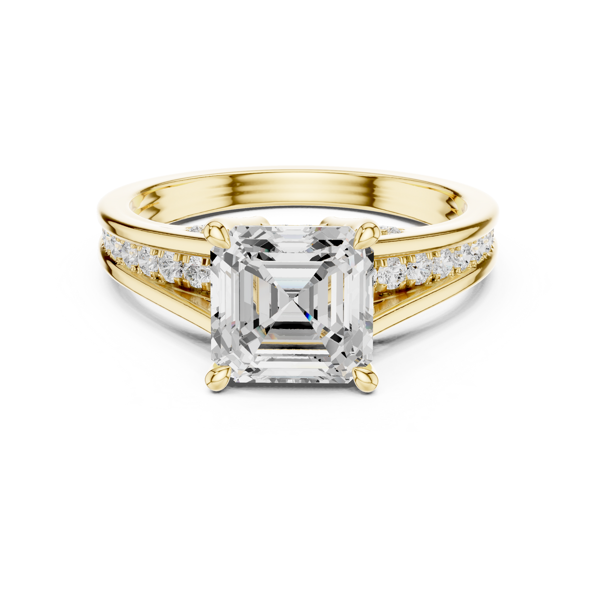 Asscher Cut split shank Band With Hidden Halo Diamond Engagement Ring