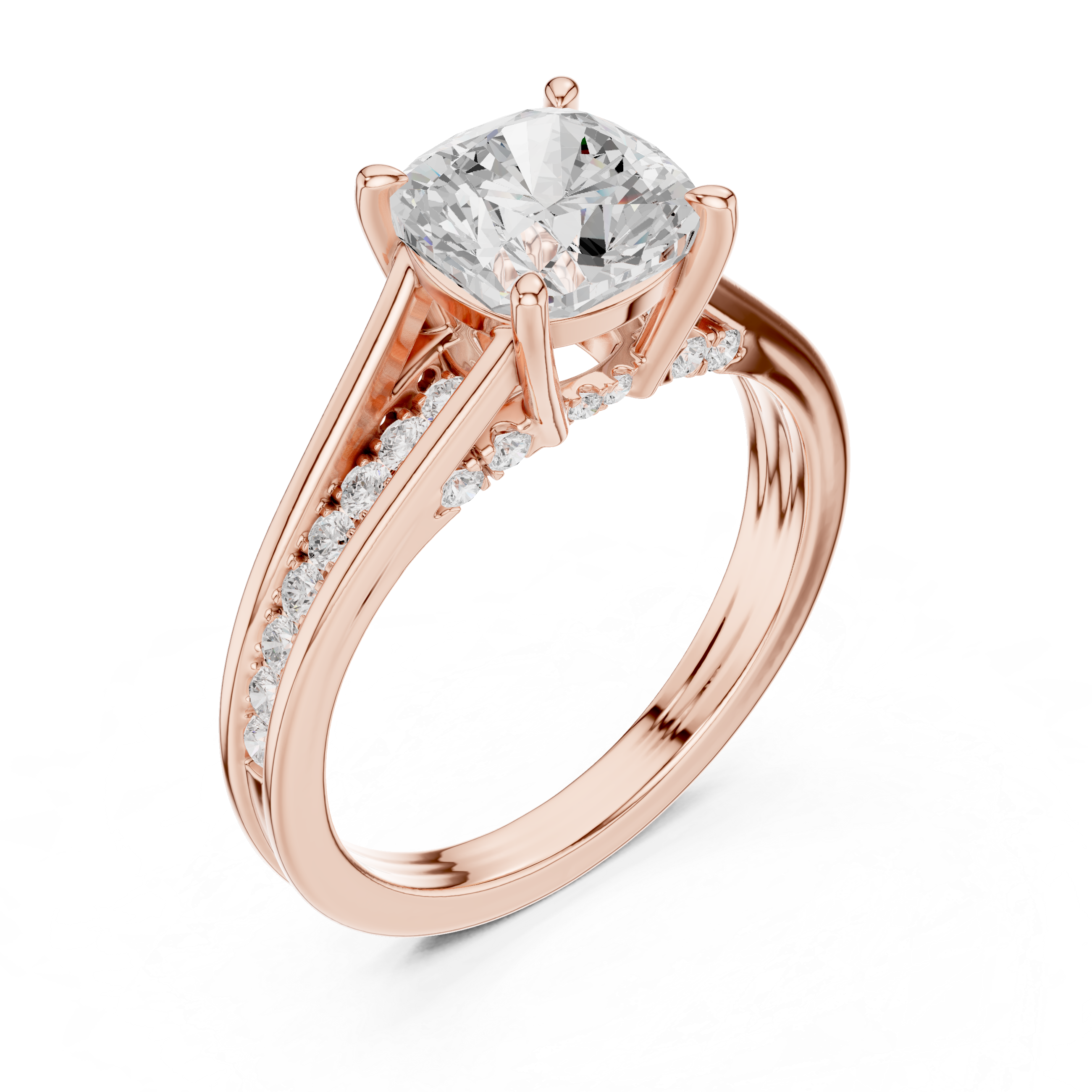 Cushion Cut split shank Band With Hidden Halo Diamond Engagement Ring