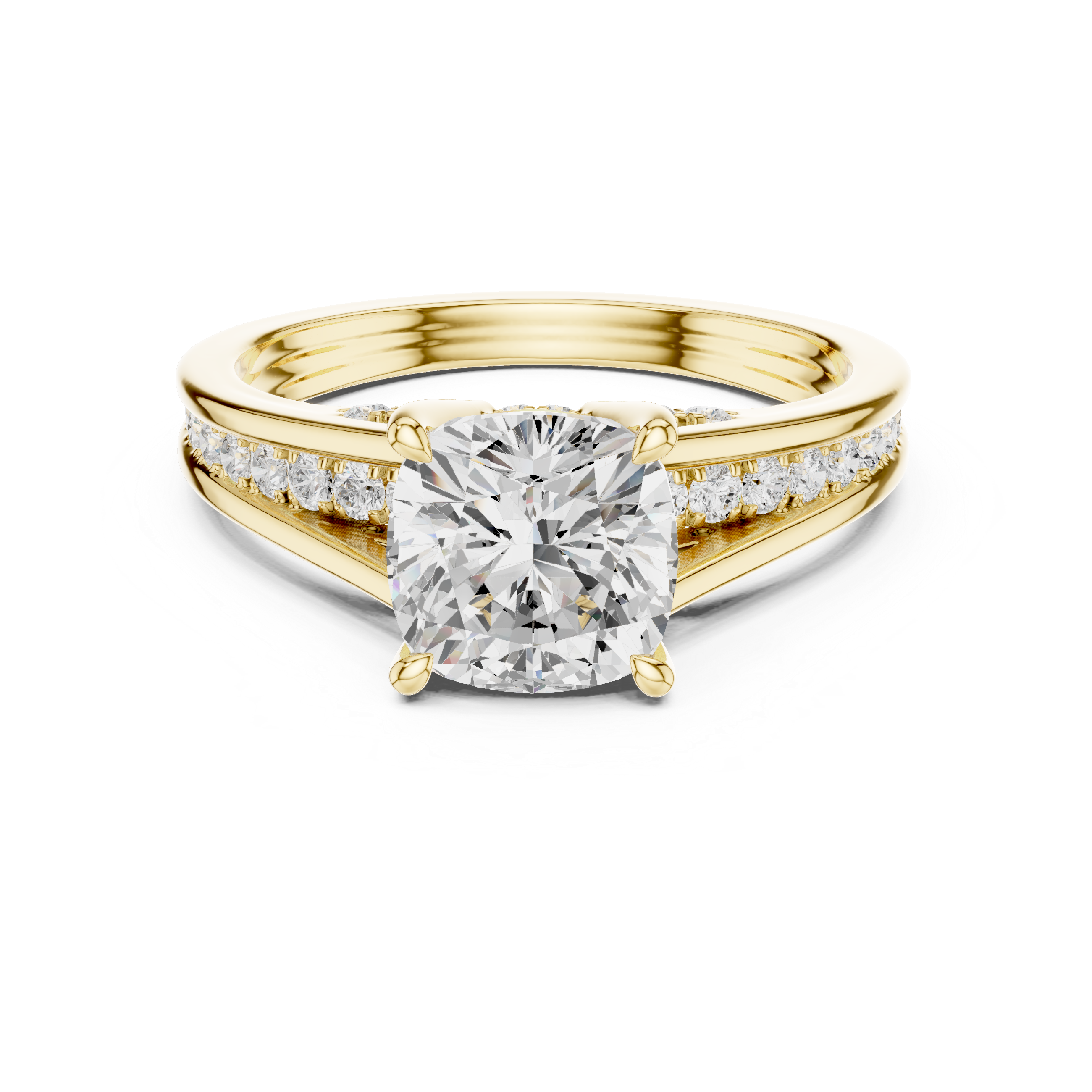 Cushion Cut split shank Band With Hidden Halo Diamond Engagement Ring