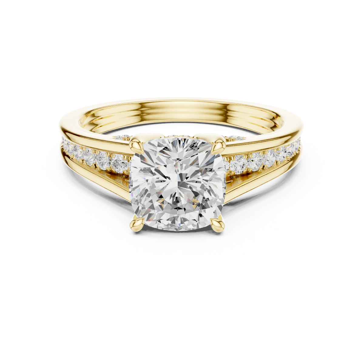 Cushion Cut split shank Band With Hidden Halo Diamond Engagement Ring