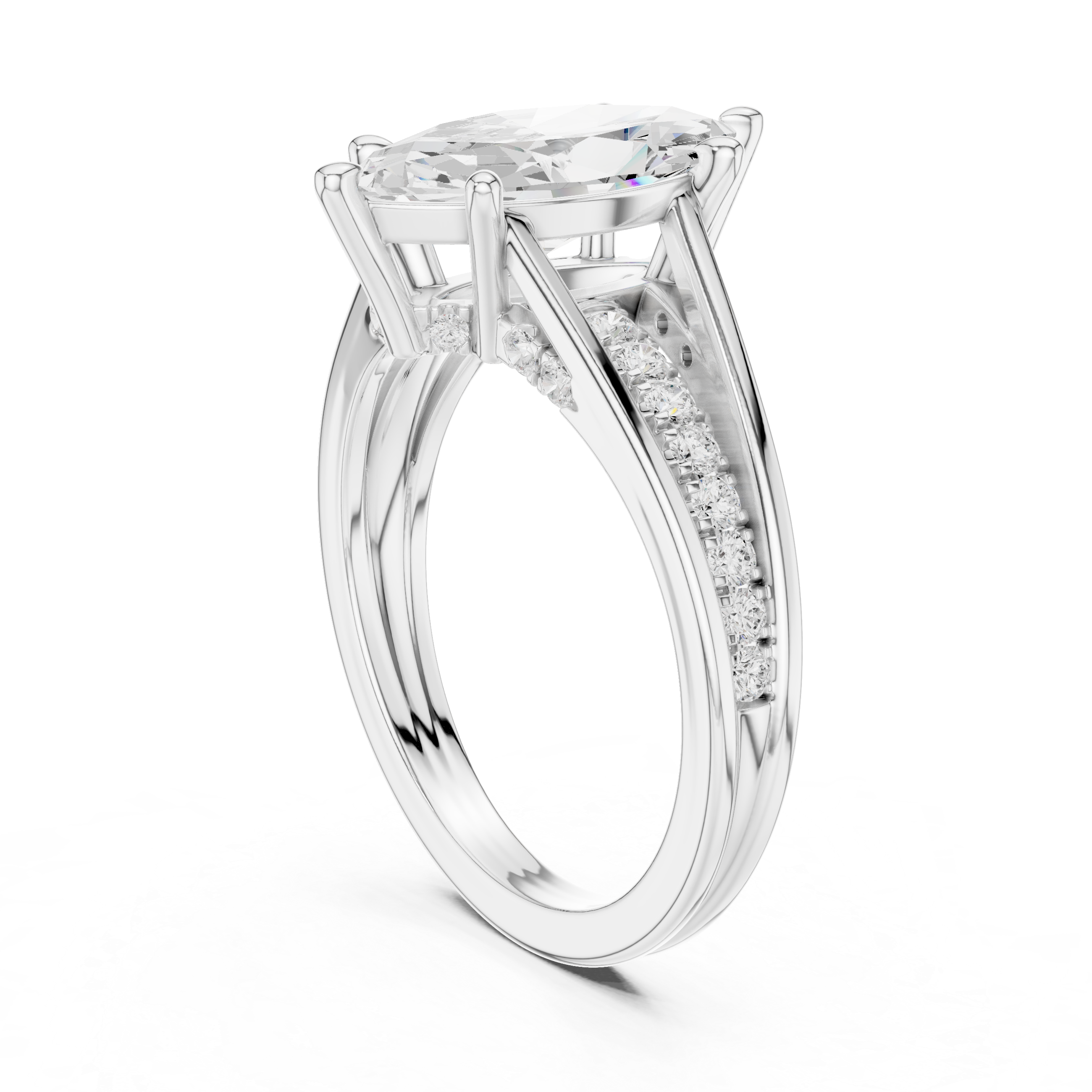 Marquise Cut split shank Band With Hidden Halo Diamond Engagement Ring