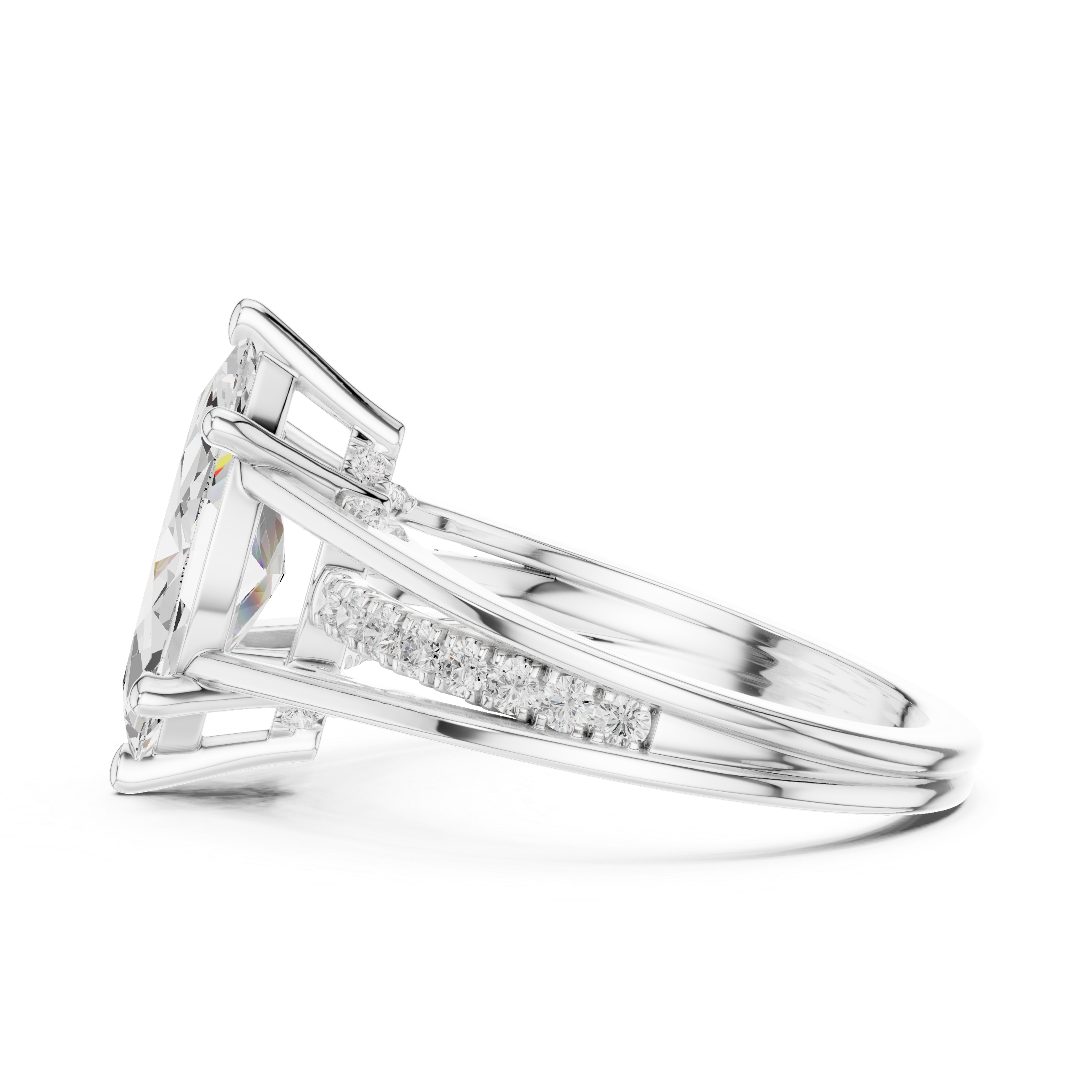 Marquise Cut split shank Band With Hidden Halo Diamond Engagement Ring