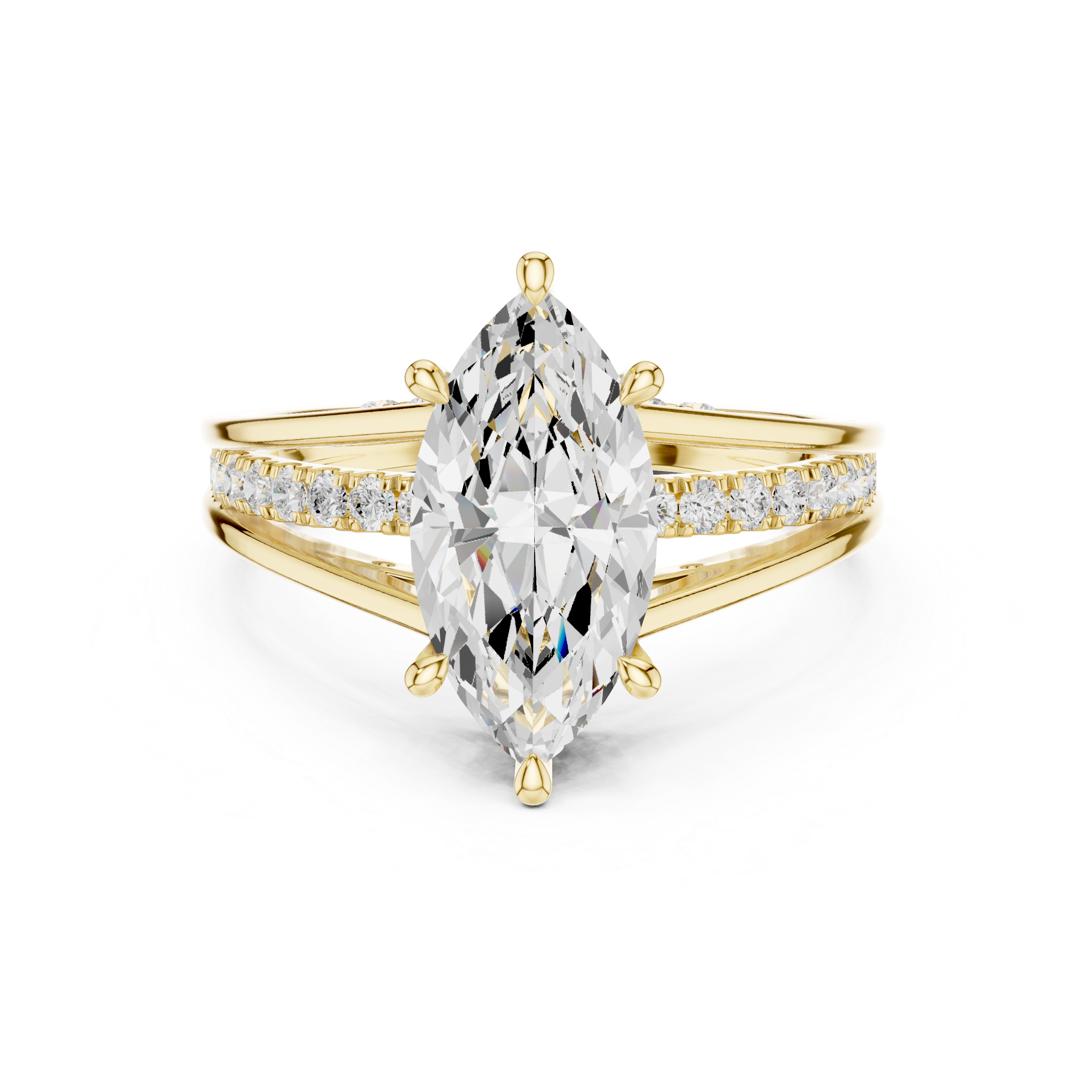 Marquise Cut split shank Band With Hidden Halo Diamond Engagement Ring