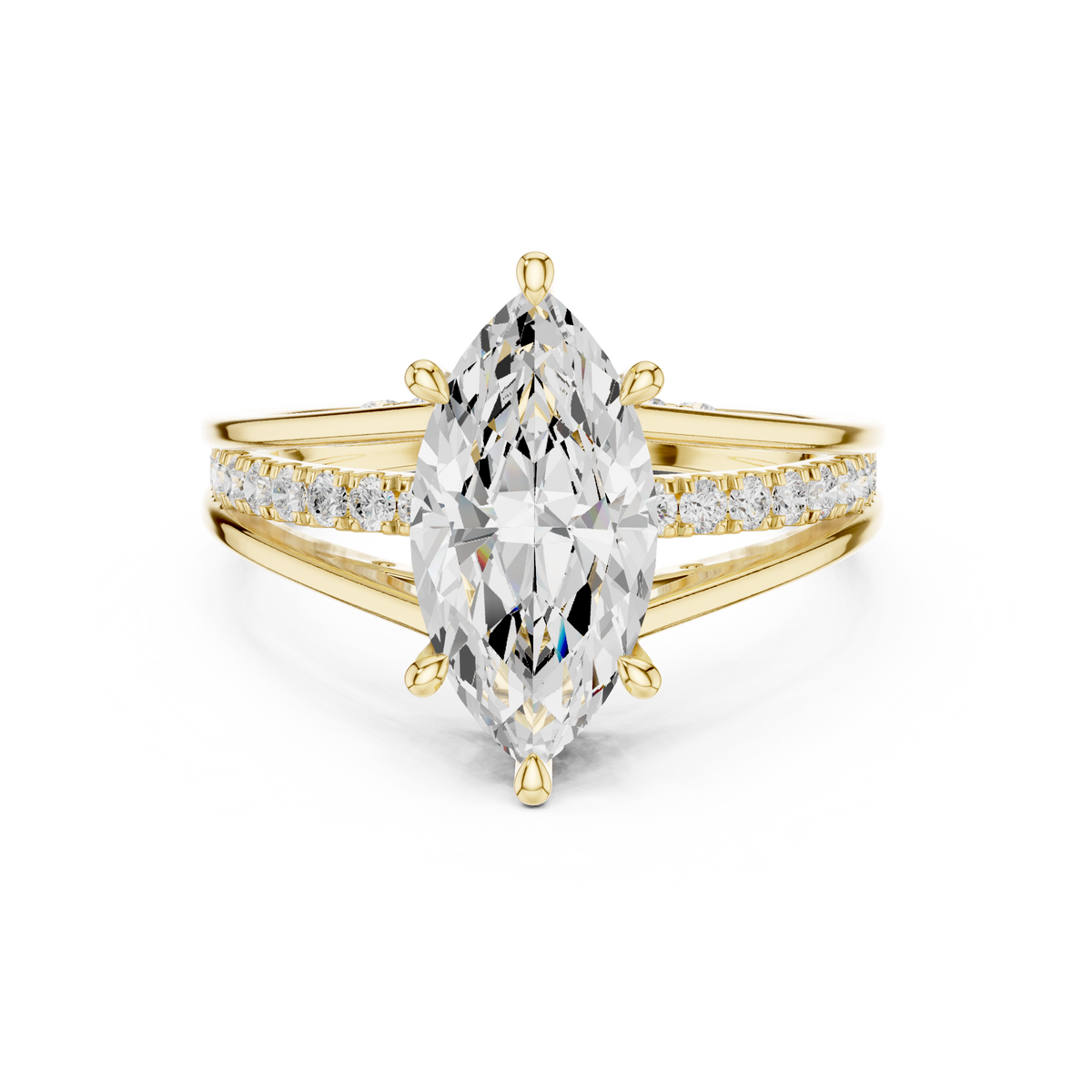Marquise Cut split shank Band With Hidden Halo Diamond Engagement Ring