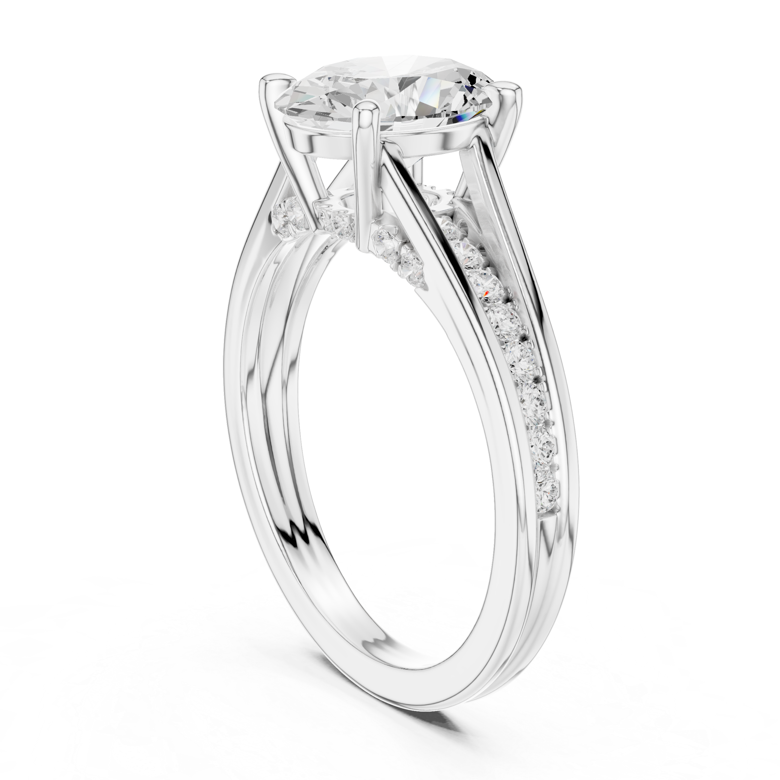 Oval Cut split shank Band With Hidden Halo Diamond Engagement Ring