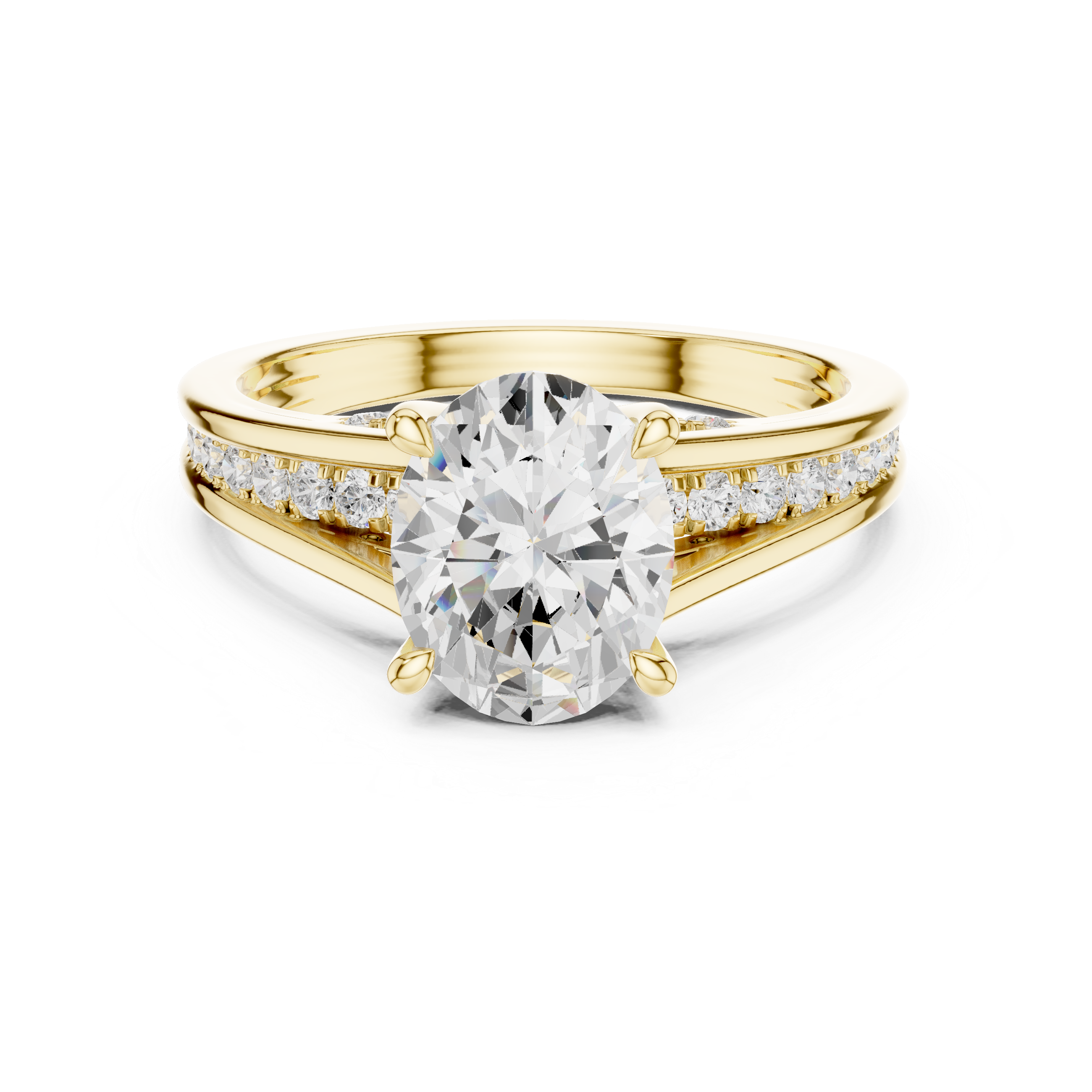 Oval Cut split shank Band With Hidden Halo Diamond Engagement Ring
