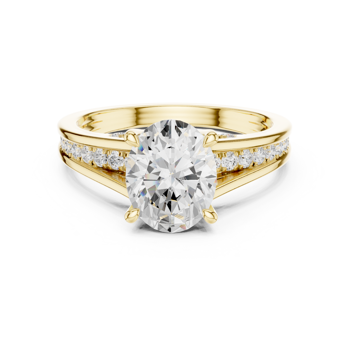 Oval Cut split shank Band With Hidden Halo Diamond Engagement Ring