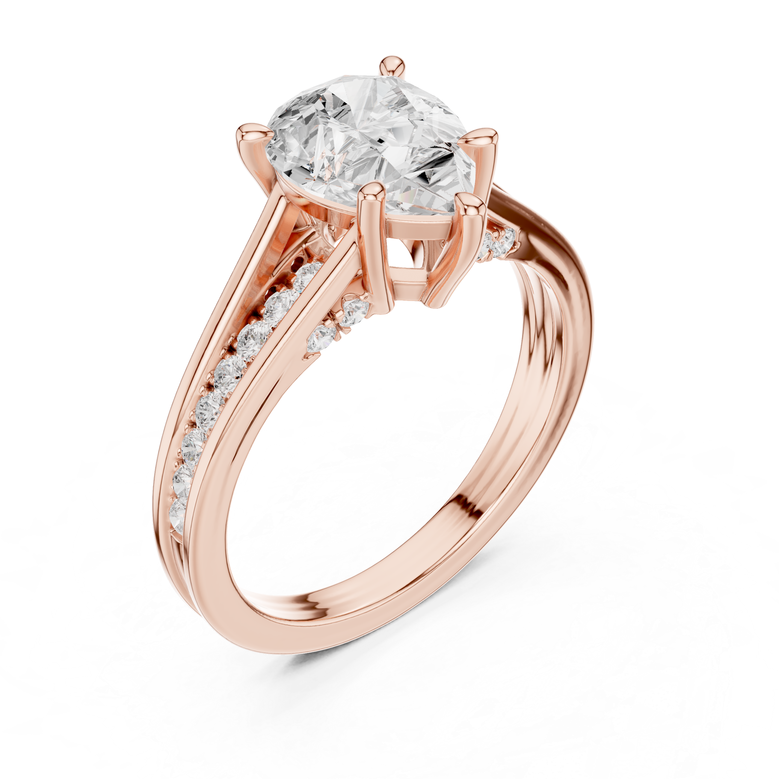 Pear Cut split shank Band With Hidden Halo Diamond Engagement Ring