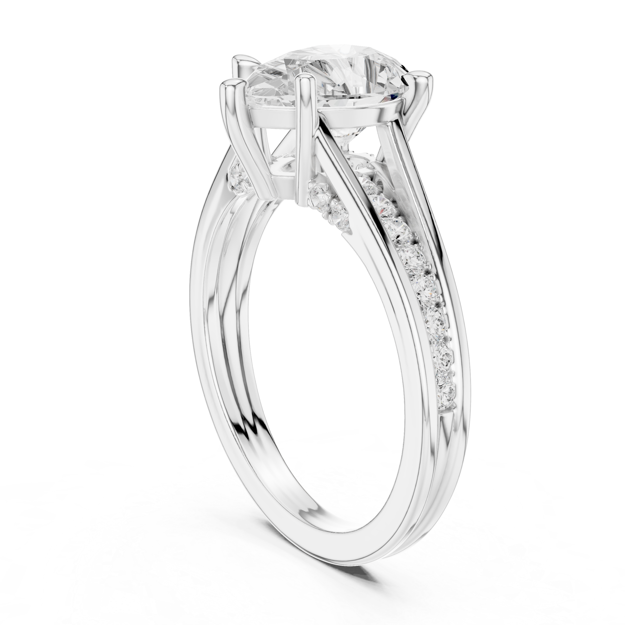 Pear Cut split shank Band With Hidden Halo Diamond Engagement Ring