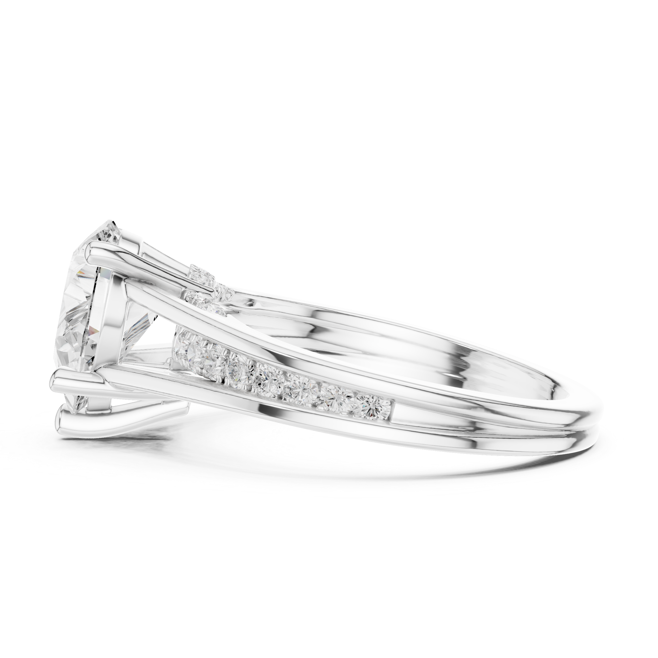 Pear Cut split shank Band With Hidden Halo Diamond Engagement Ring