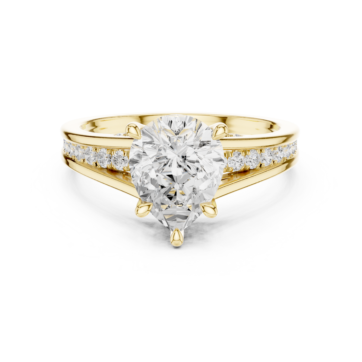 Pear Cut split shank Band With Hidden Halo Diamond Engagement Ring