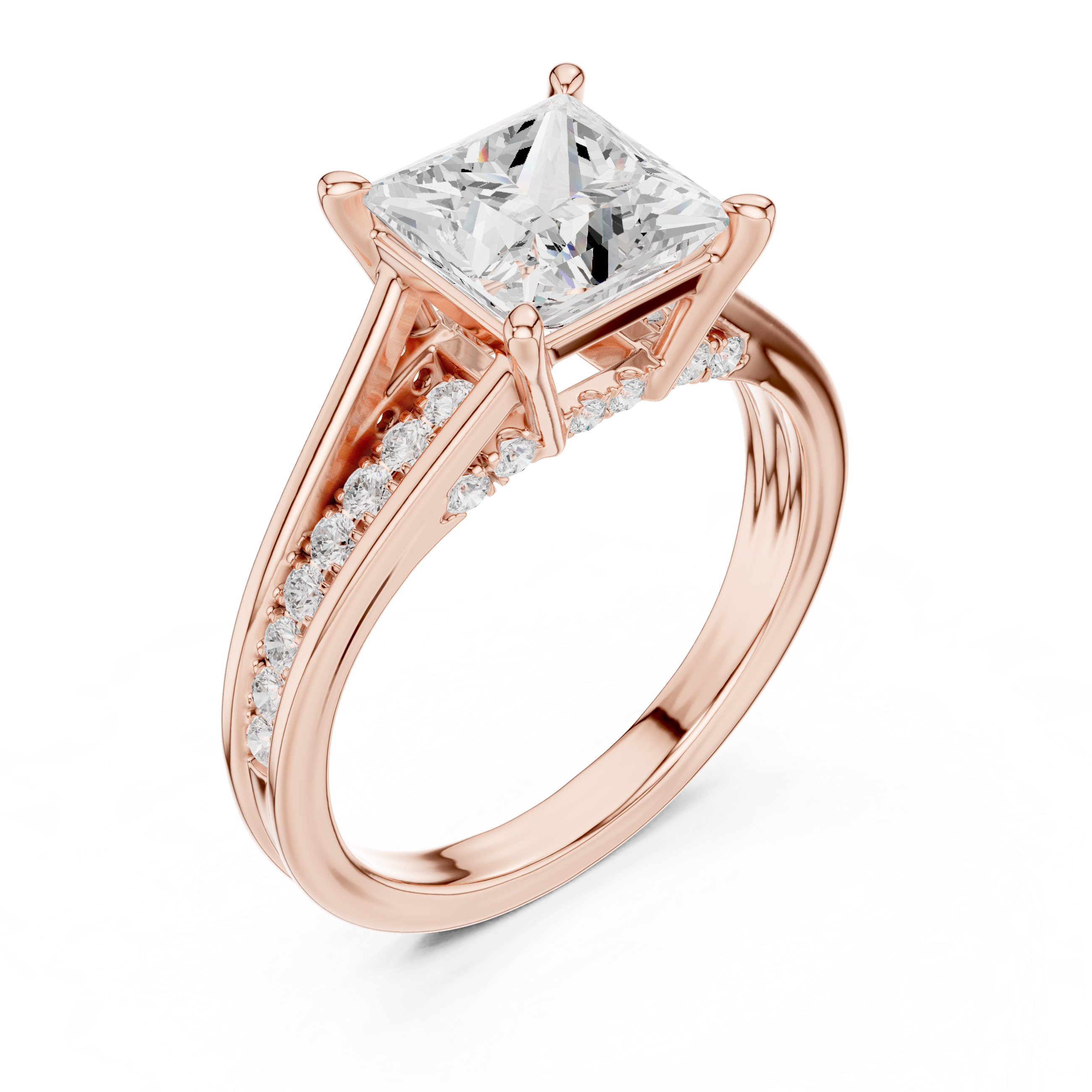 Princess Cut split shank Band With Hidden Halo Diamond Engagement Ring