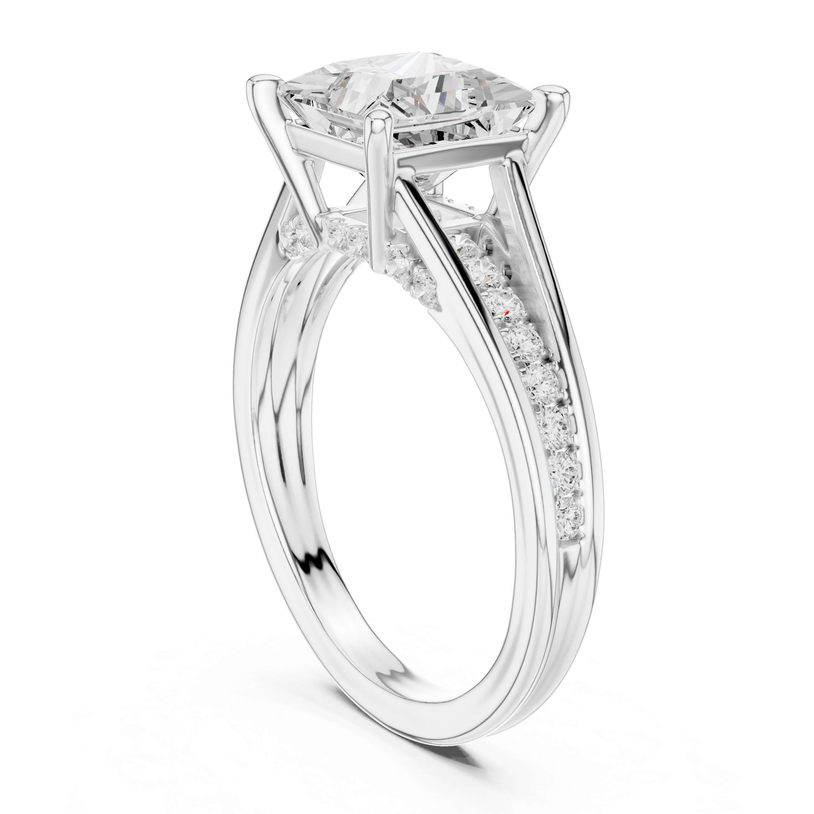 Princess Cut split shank Band With Hidden Halo Diamond Engagement Ring