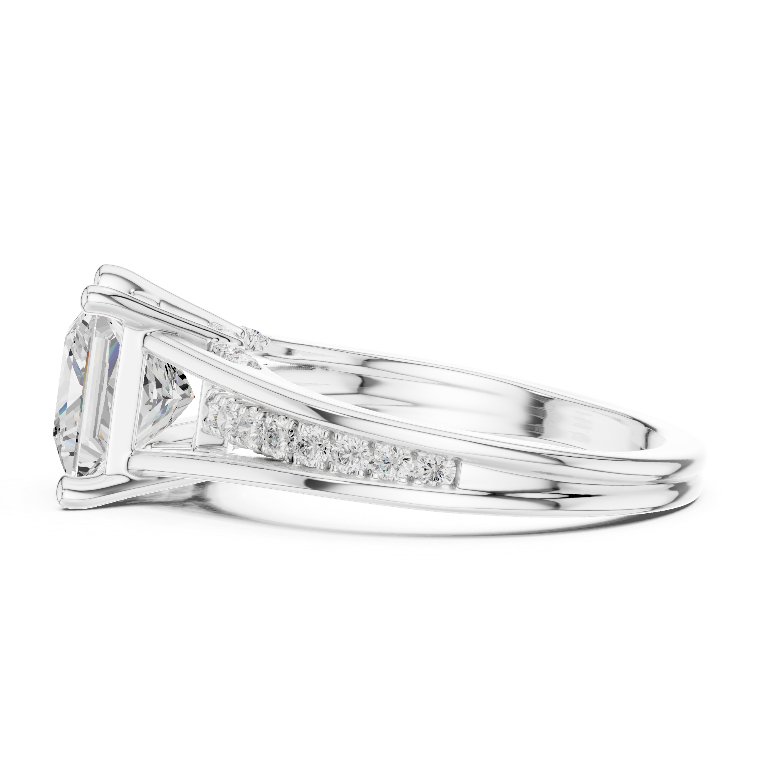 Princess Cut split shank Band With Hidden Halo Diamond Engagement Ring