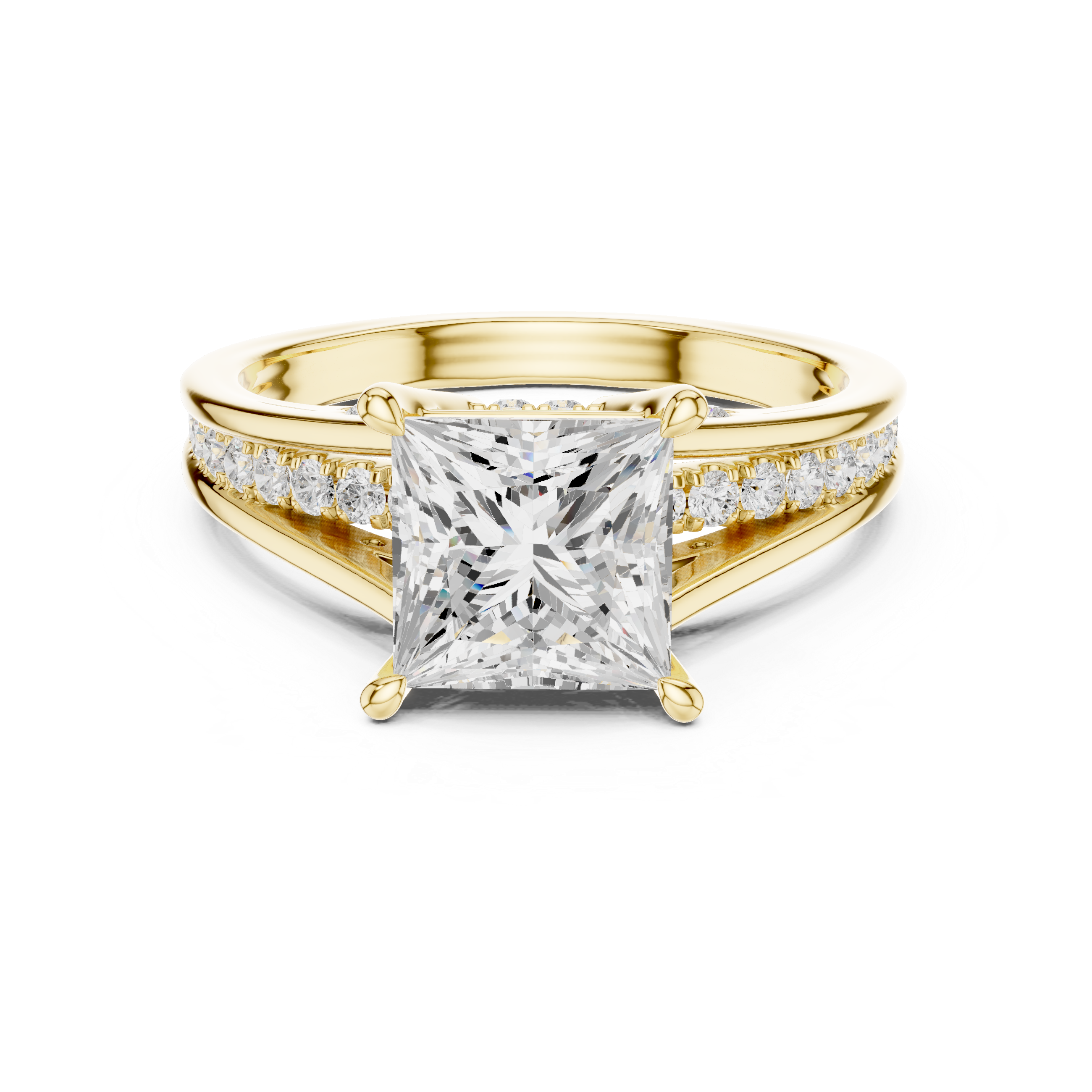 Princess Cut split shank Band With Hidden Halo Diamond Engagement Ring