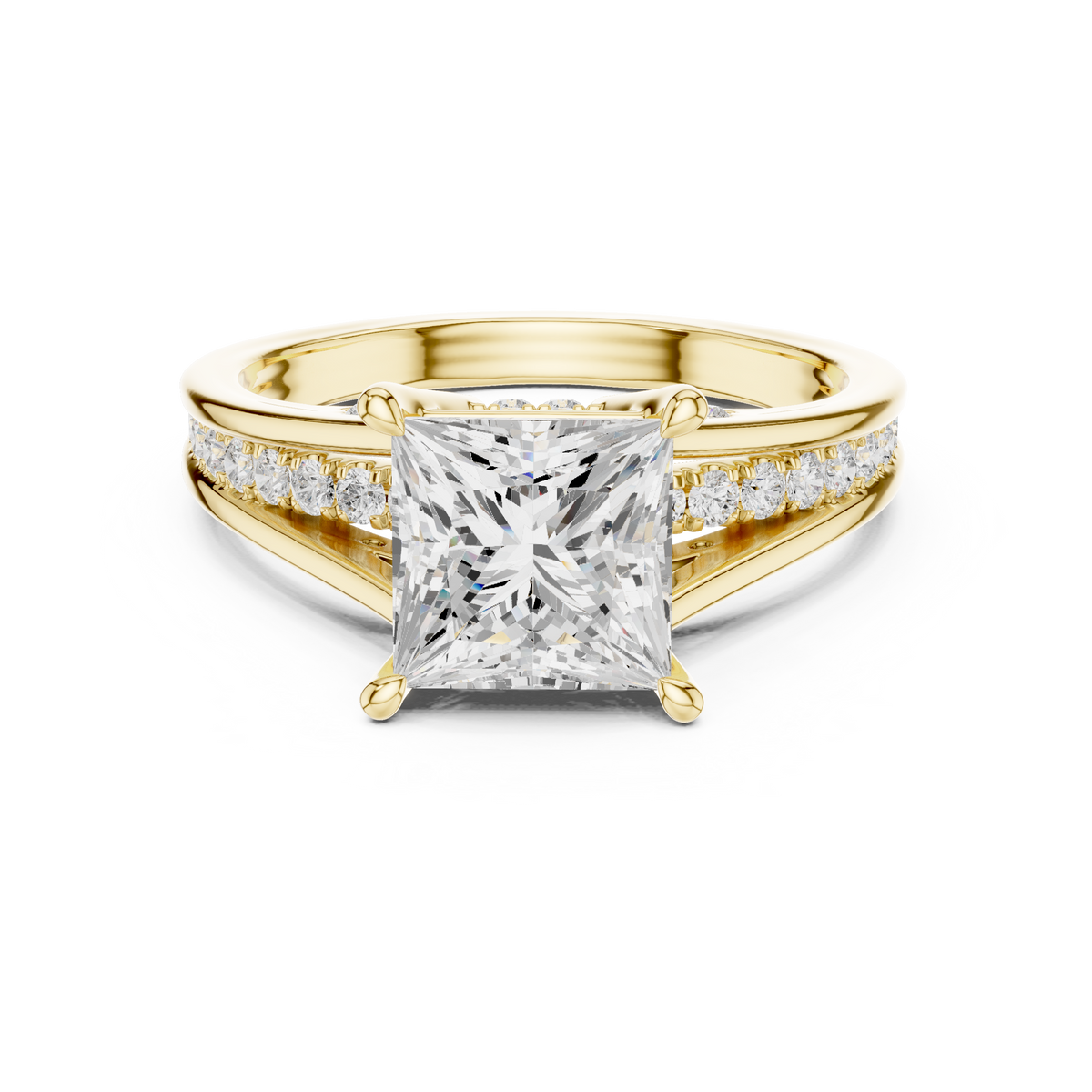 Princess Cut split shank Band With Hidden Halo Diamond Engagement Ring