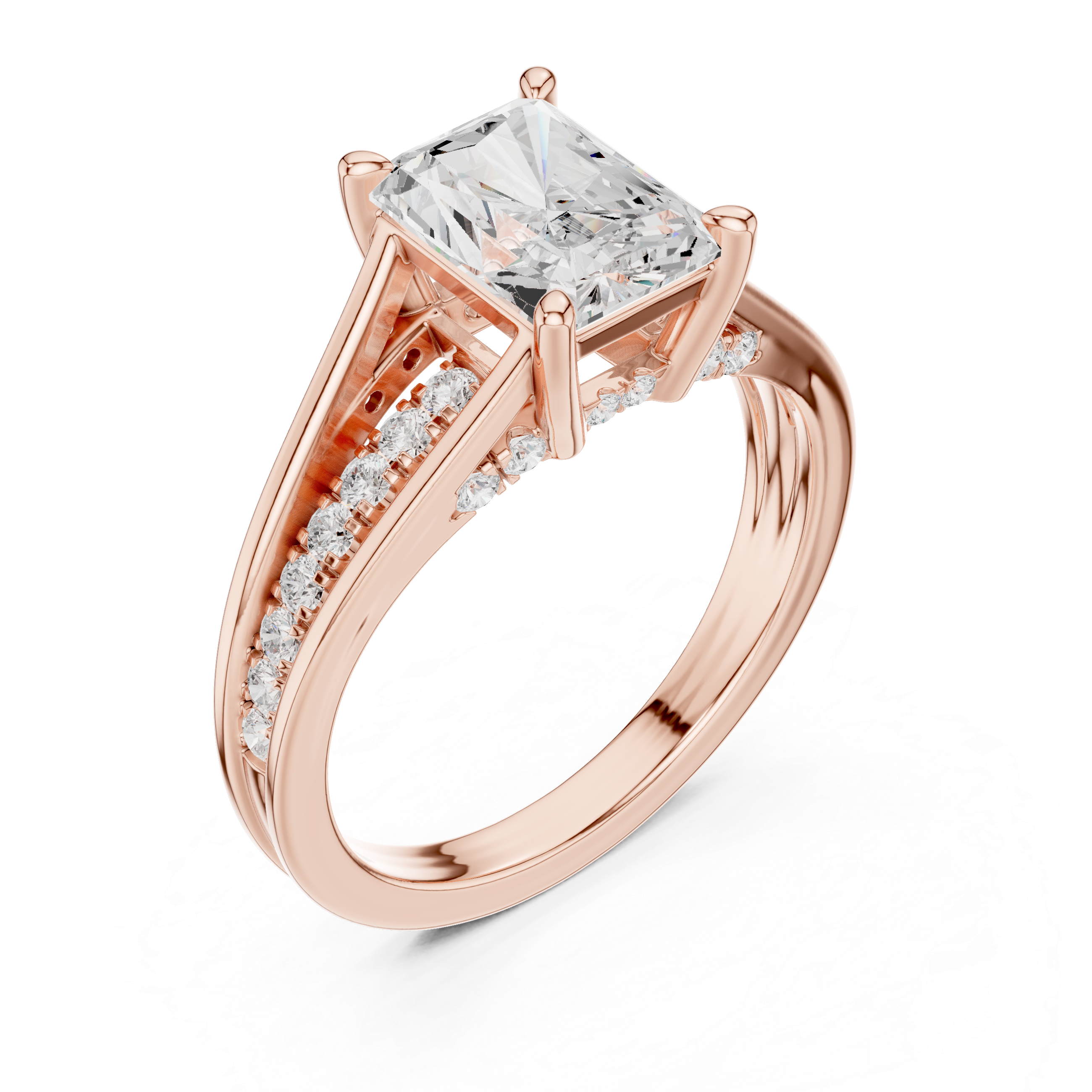 Radiant Cut split shank Band With Hidden Halo Diamond Engagement Ring