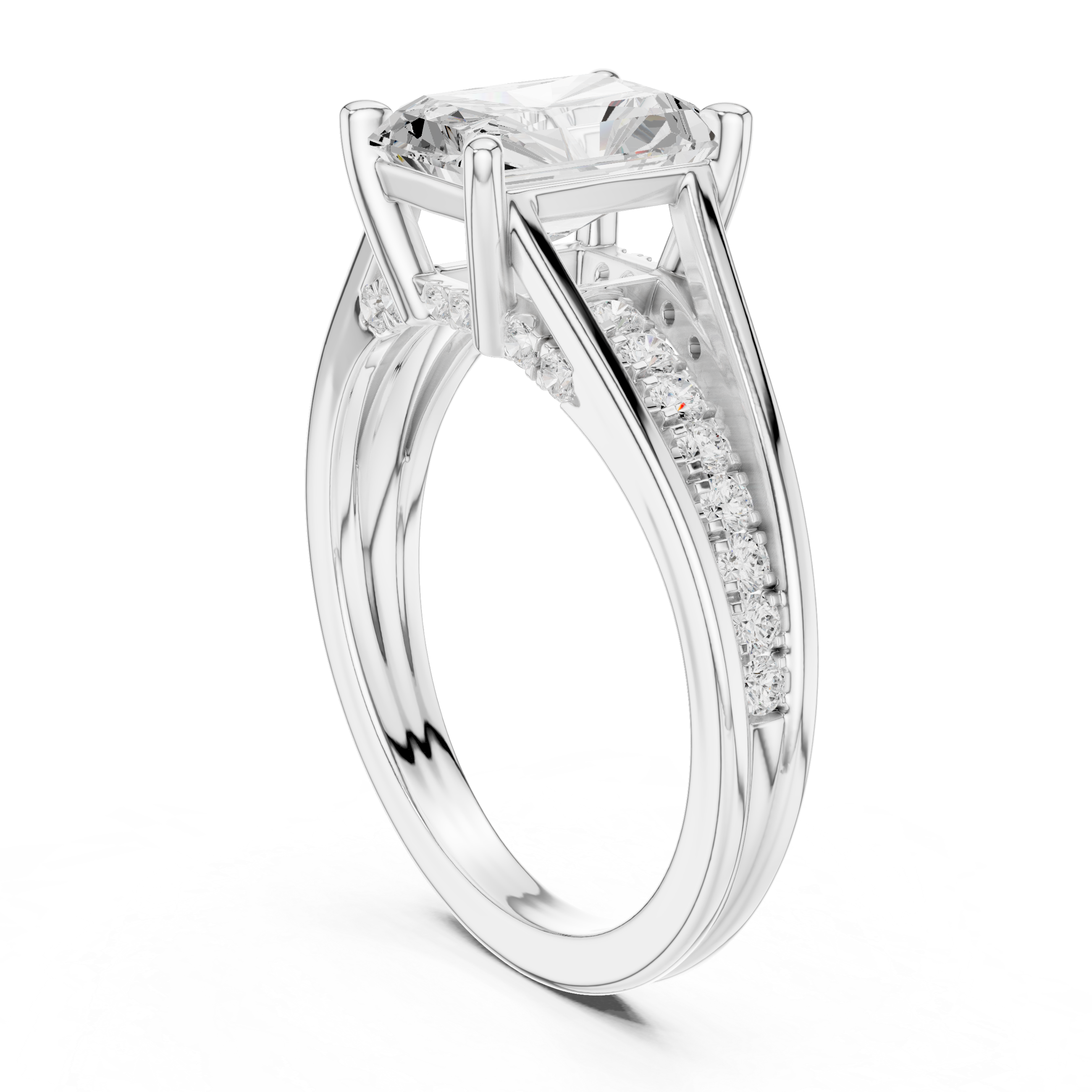 Radiant Cut split shank Band With Hidden Halo Diamond Engagement Ring