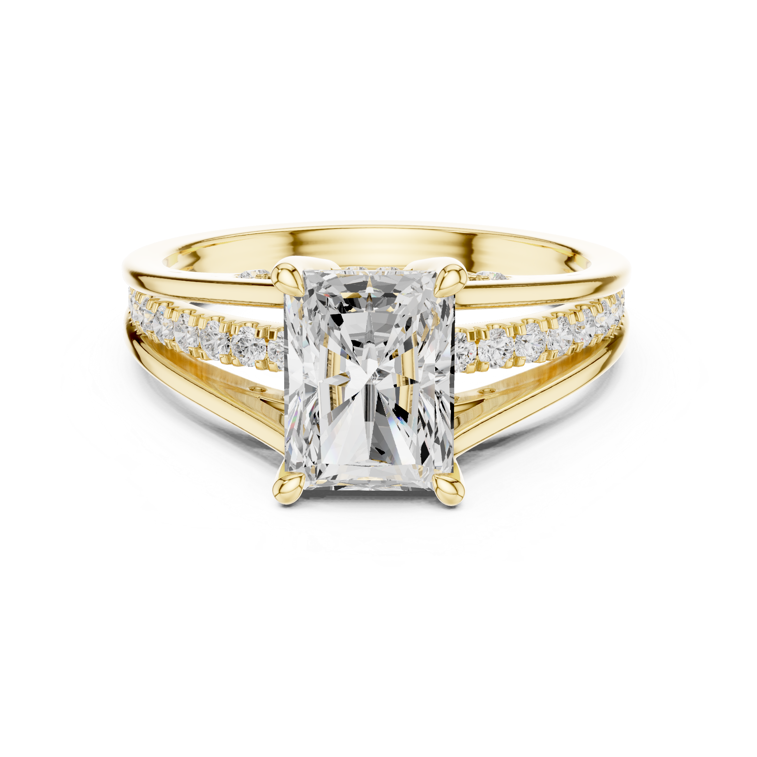 Radiant Cut split shank Band With Hidden Halo Diamond Engagement Ring