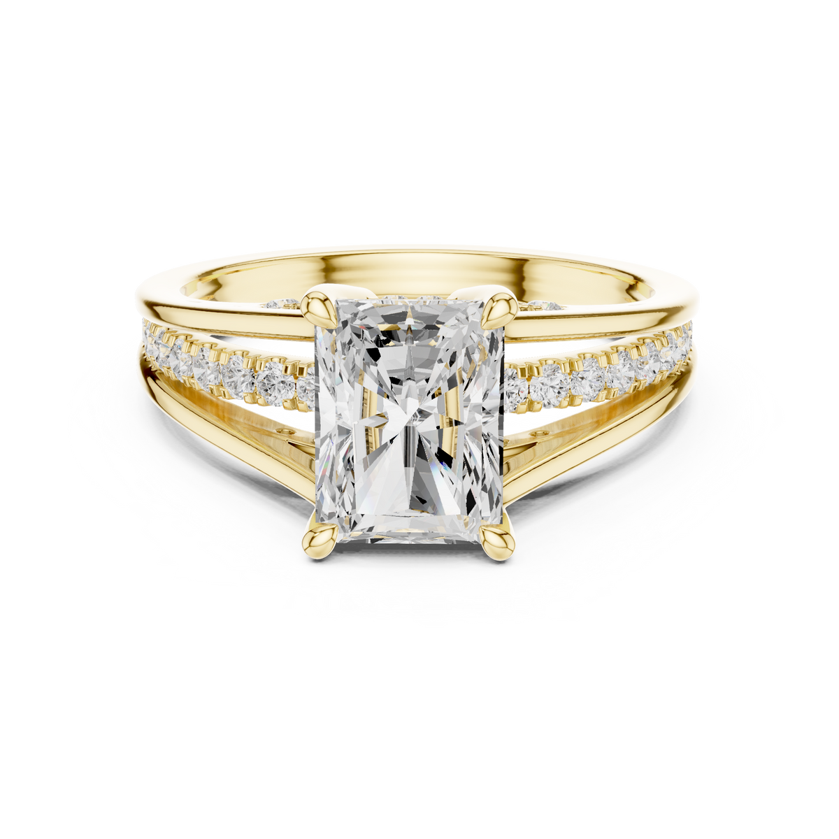 Radiant Cut split shank Band With Hidden Halo Diamond Engagement Ring
