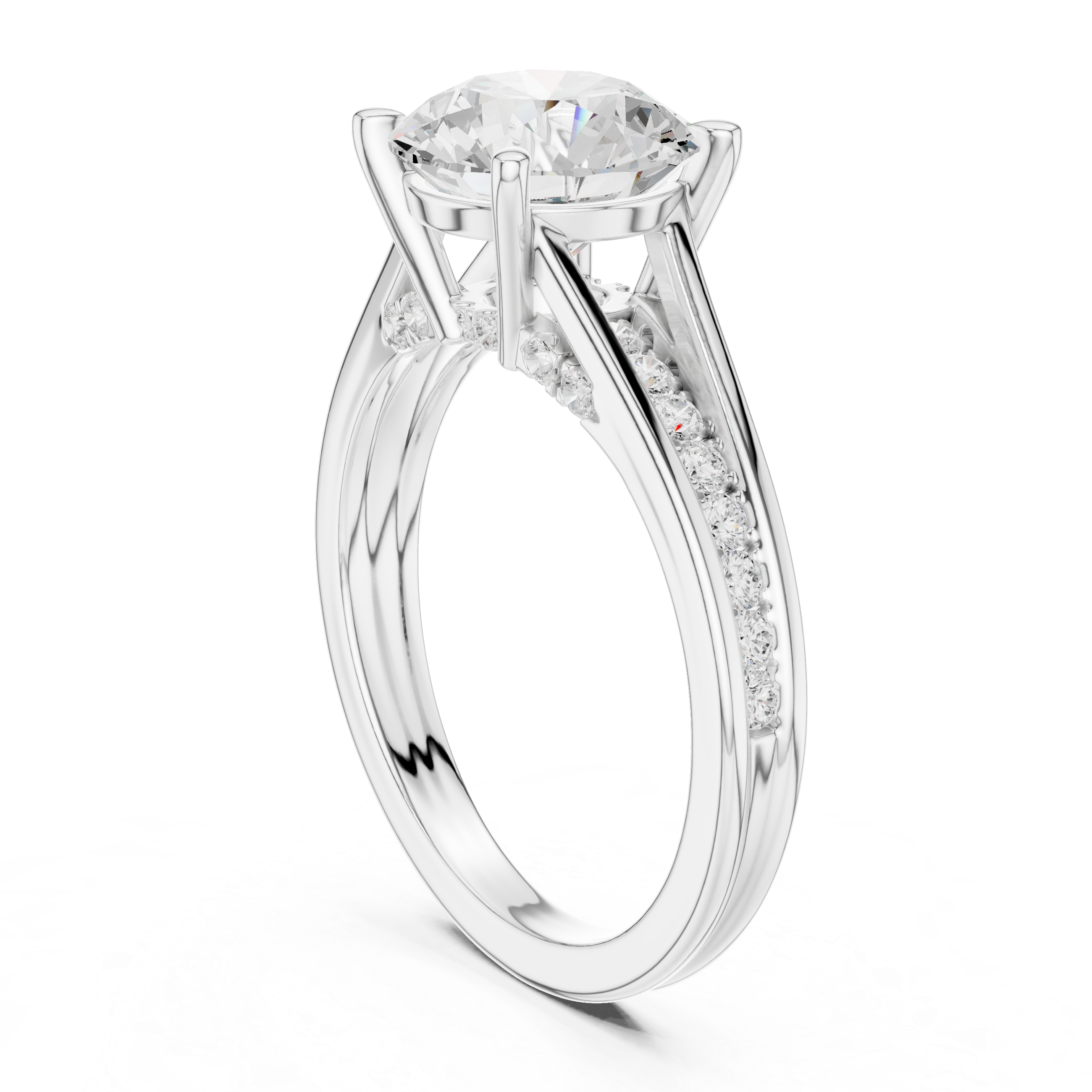 Round Cut split shank Band With Hidden Halo Diamond Engagement Ring