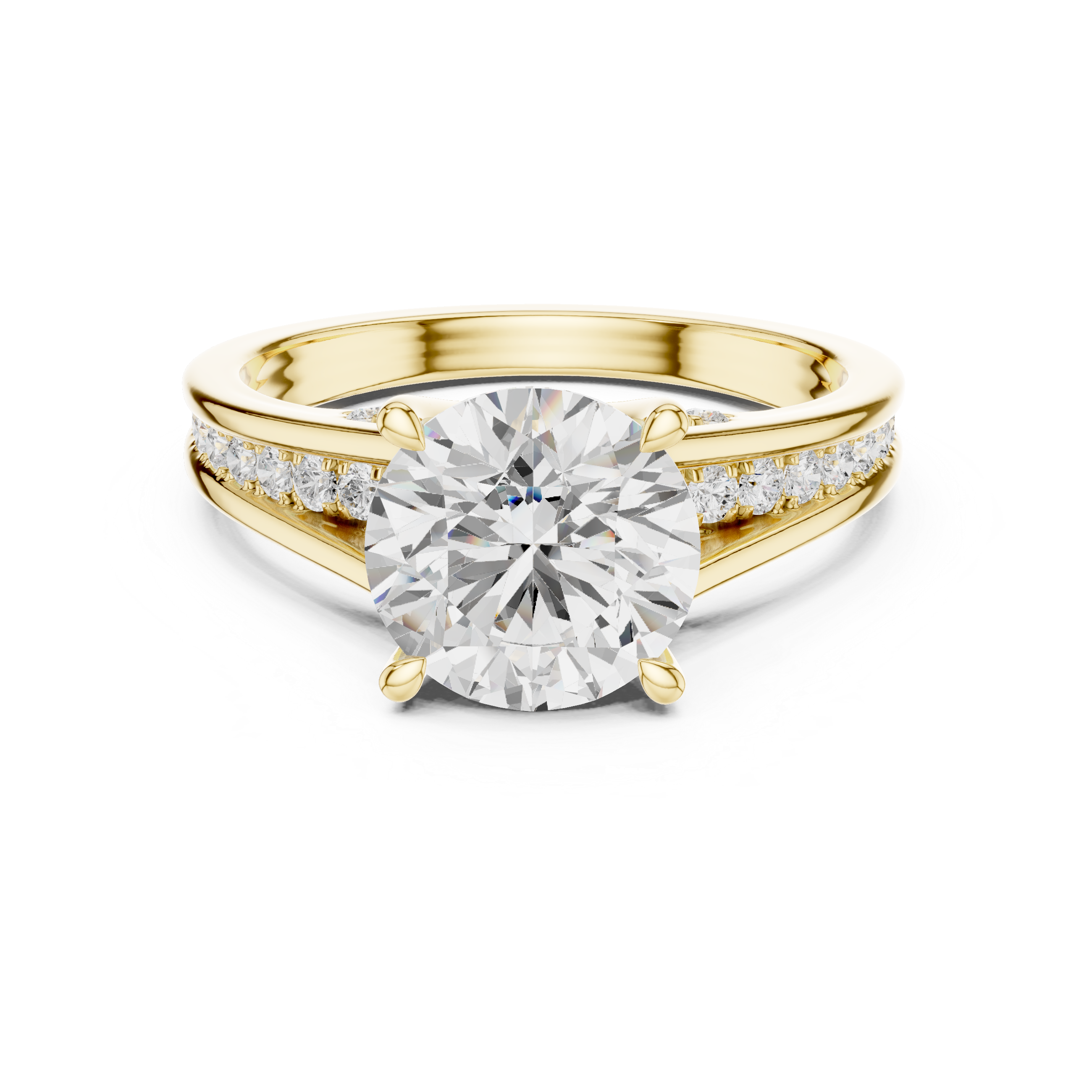 Round Cut split shank Band With Hidden Halo Diamond Engagement Ring