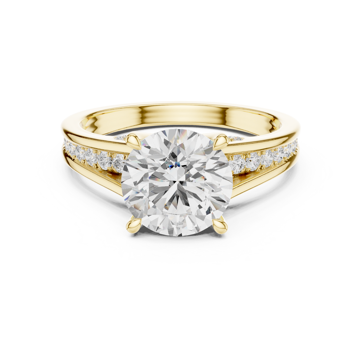 Round Cut split shank Band With Hidden Halo Diamond Engagement Ring