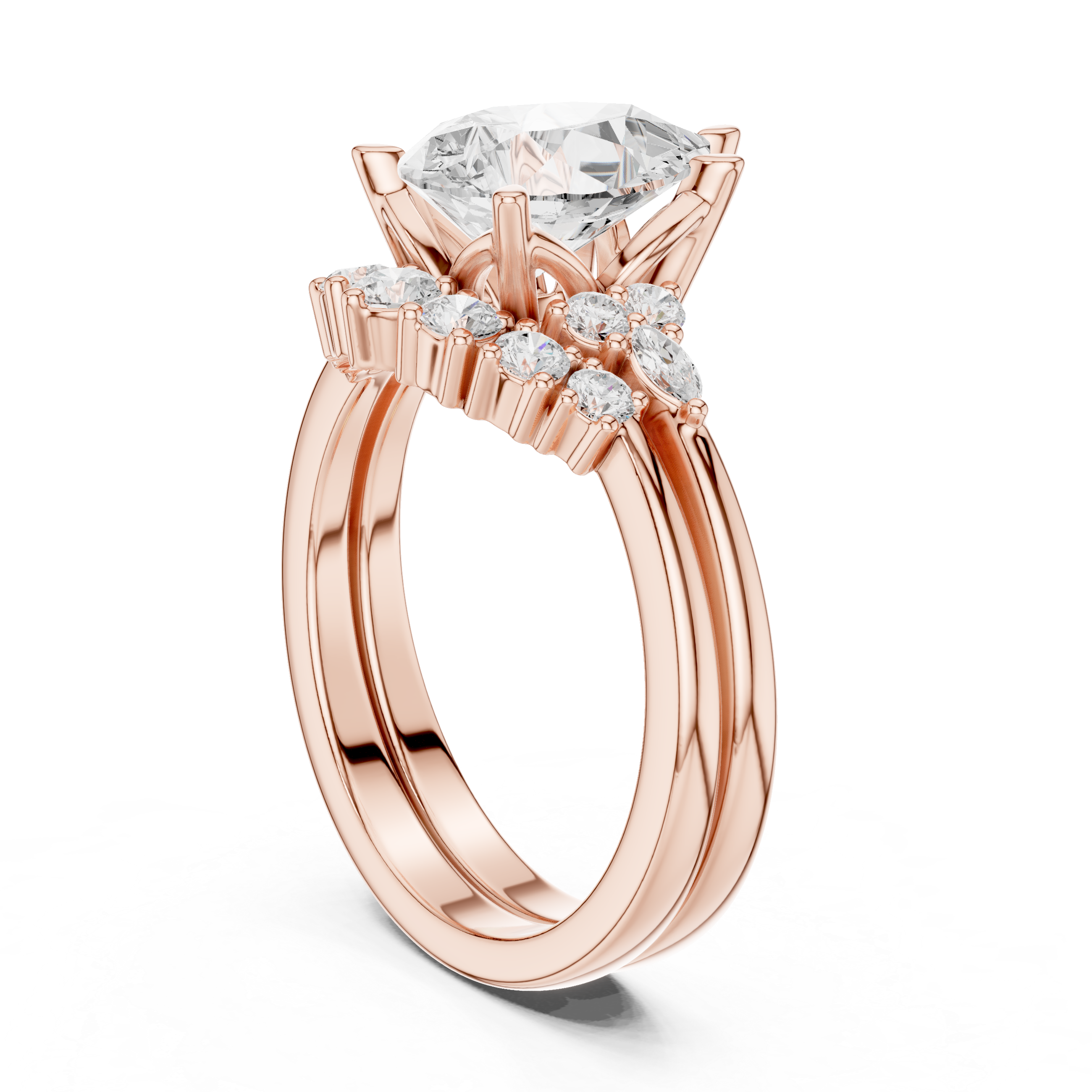 Classic Pear Bridal Ring Set With Curved Wedding Band