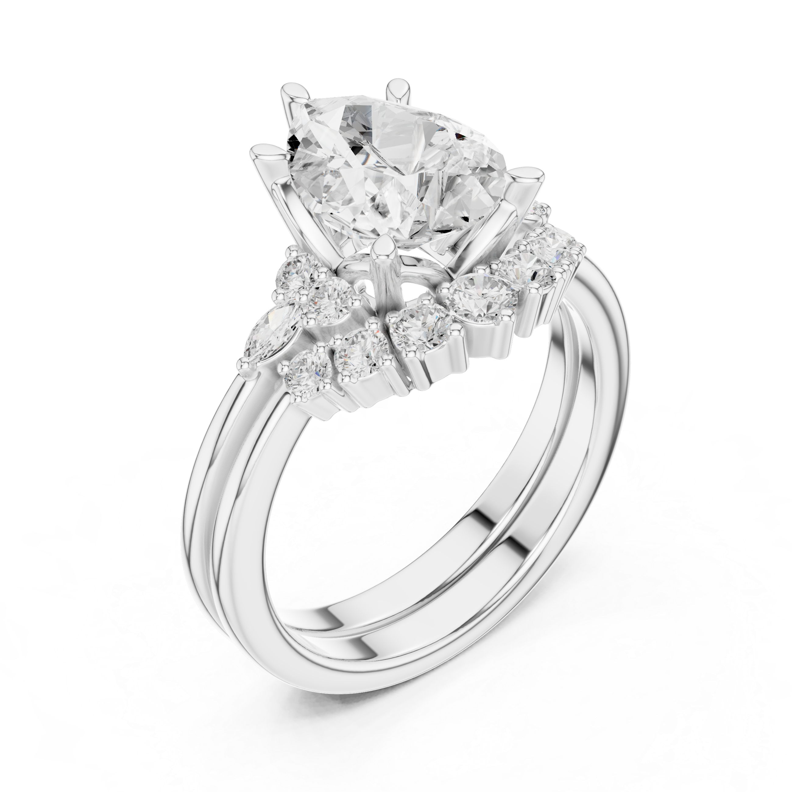 Classic Pear Bridal Ring Set With Curved Wedding Band