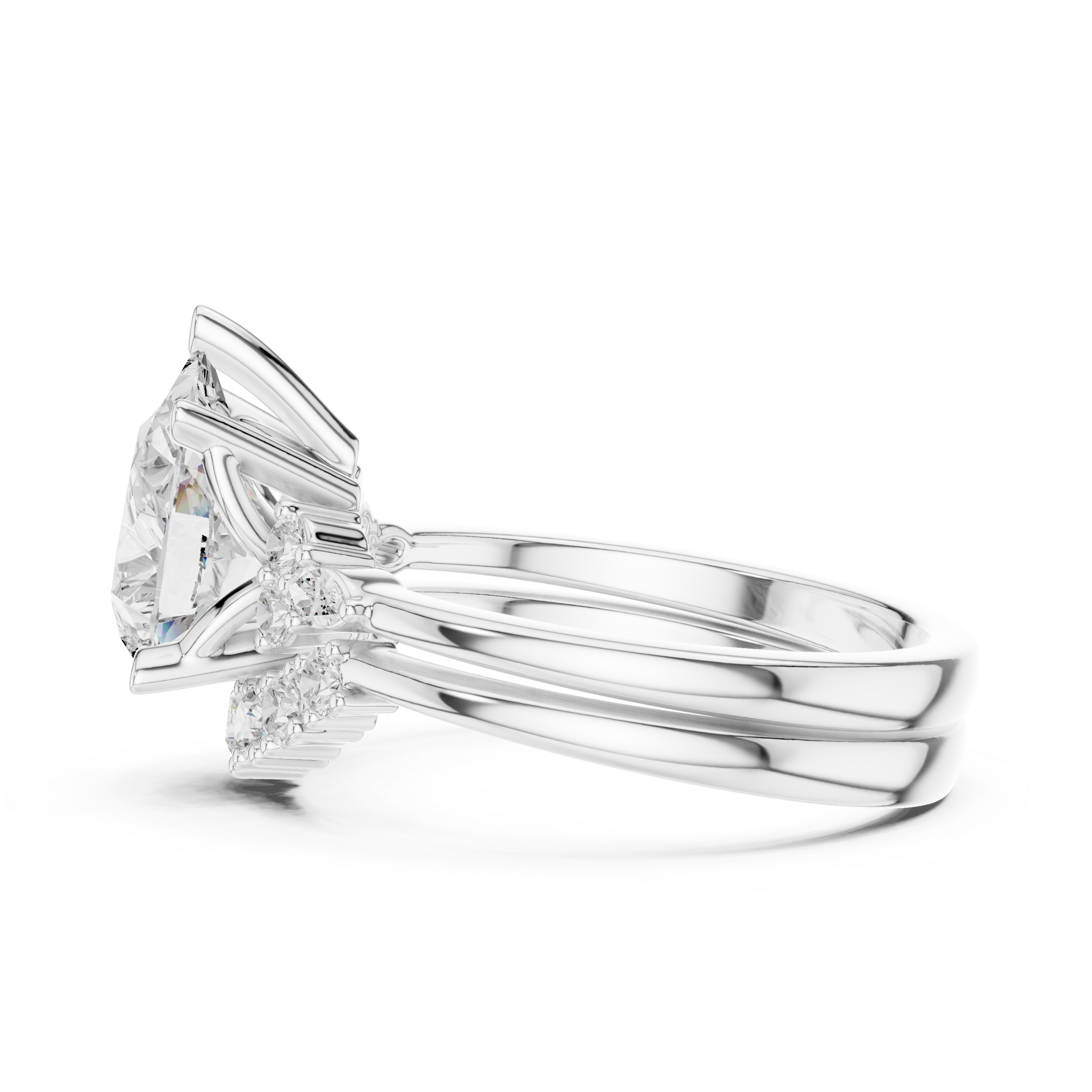 Classic Pear Bridal Ring Set With Curved Wedding Band