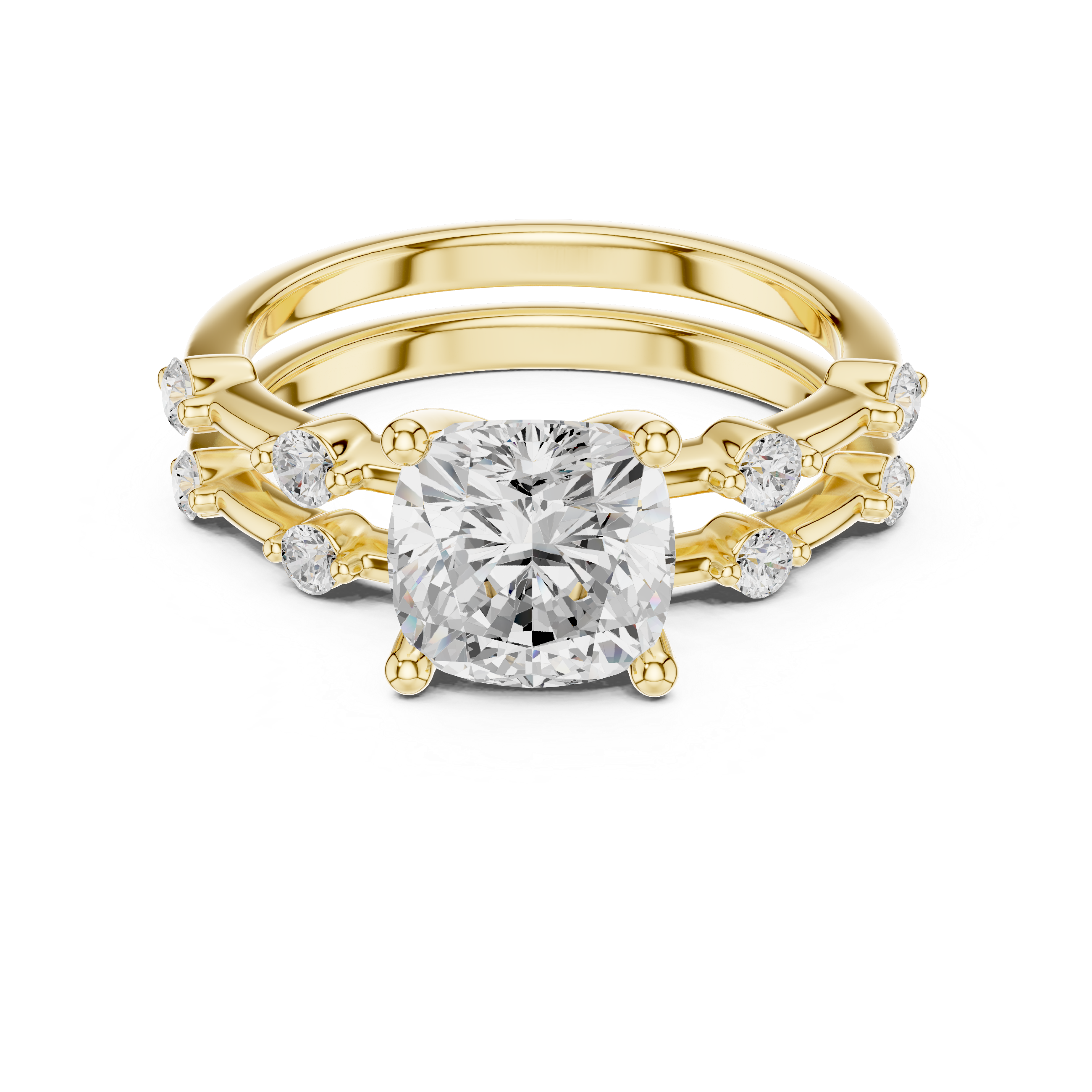 Cushion Cut Lab Diamond Bridal Ring Set