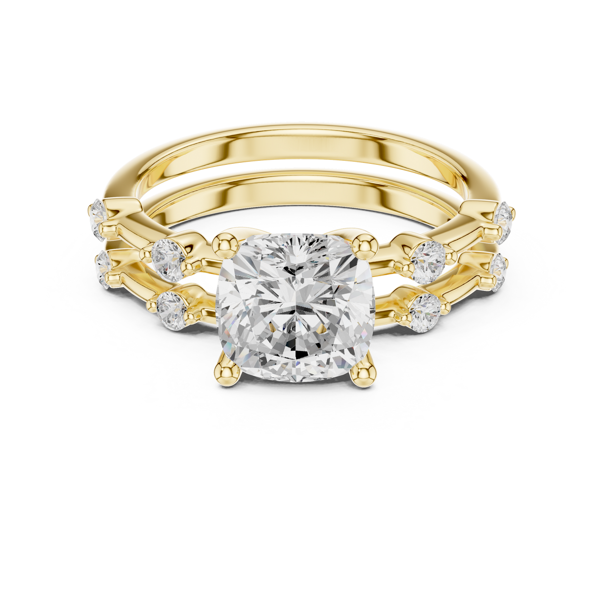 Cushion Cut Lab Diamond Bridal Ring Set