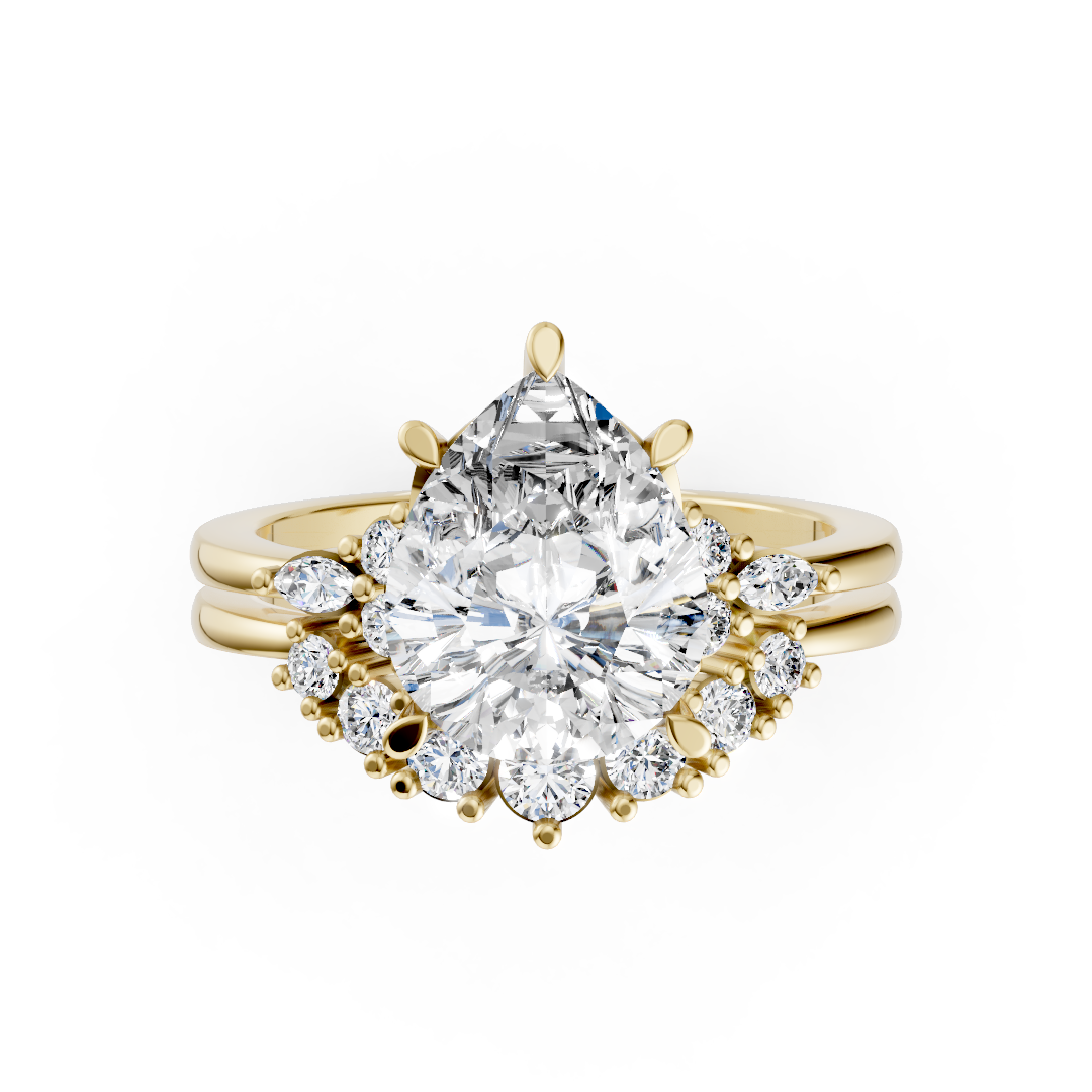 Classic Pear Bridal Ring Set With Curved Wedding Band