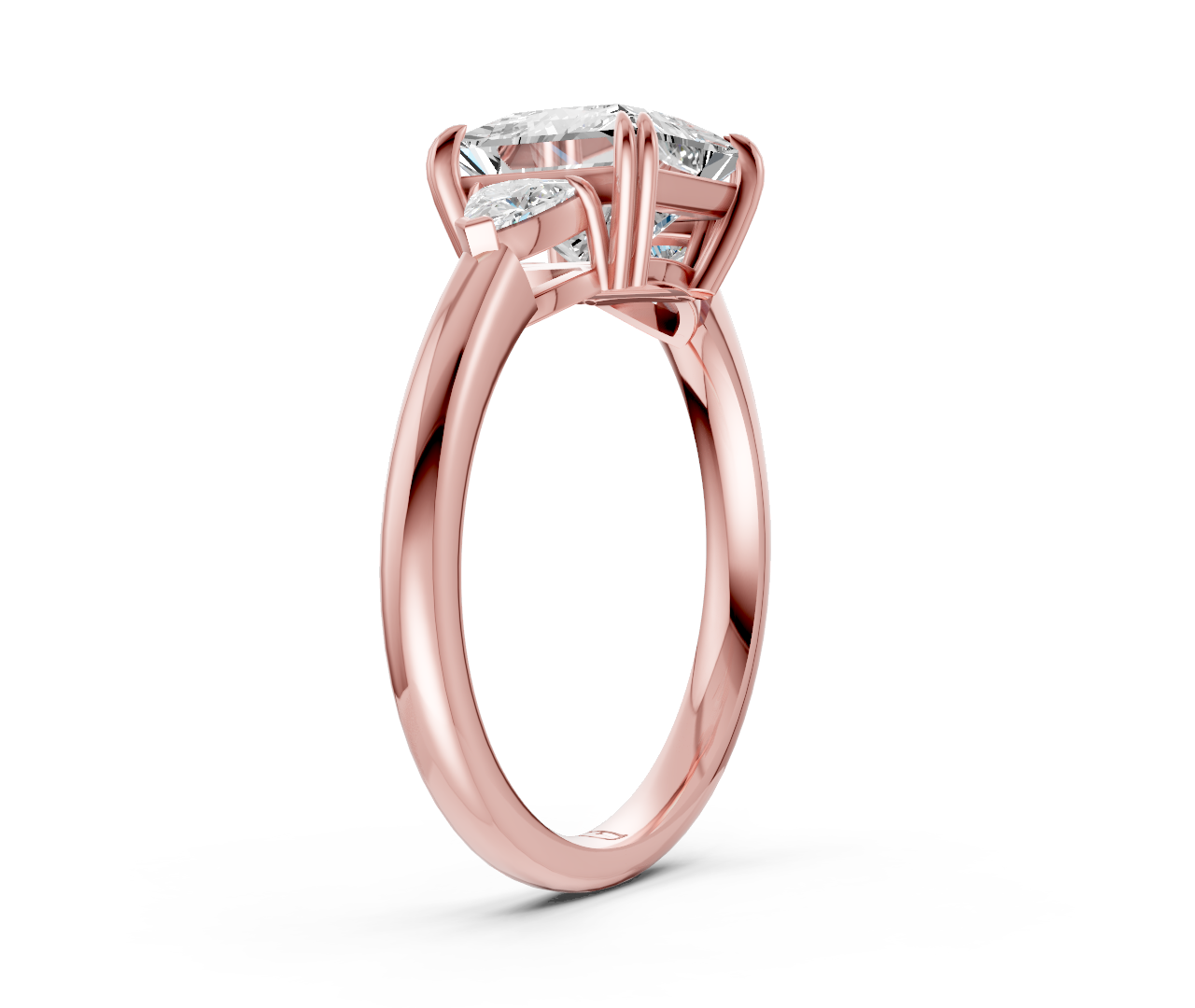 Princess Cut Three Stone Wedding Ring With Trillion Side Diamonds